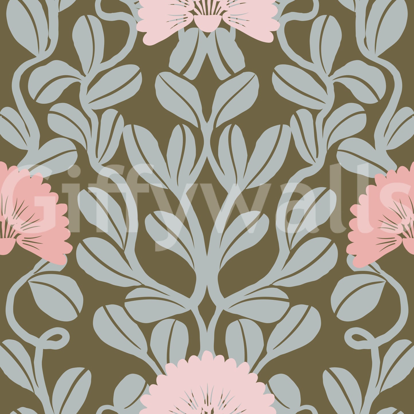 Sage and Blush Botanical Damask Wallpaper