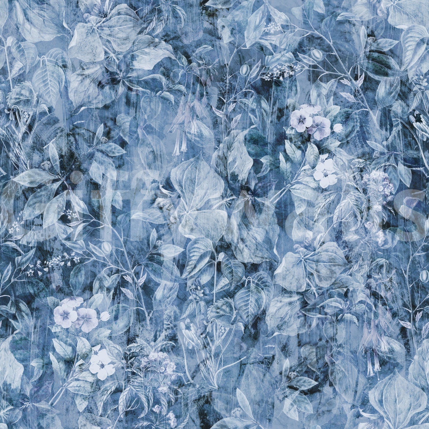 Indigo Botanical Brushstroke Wallpaper