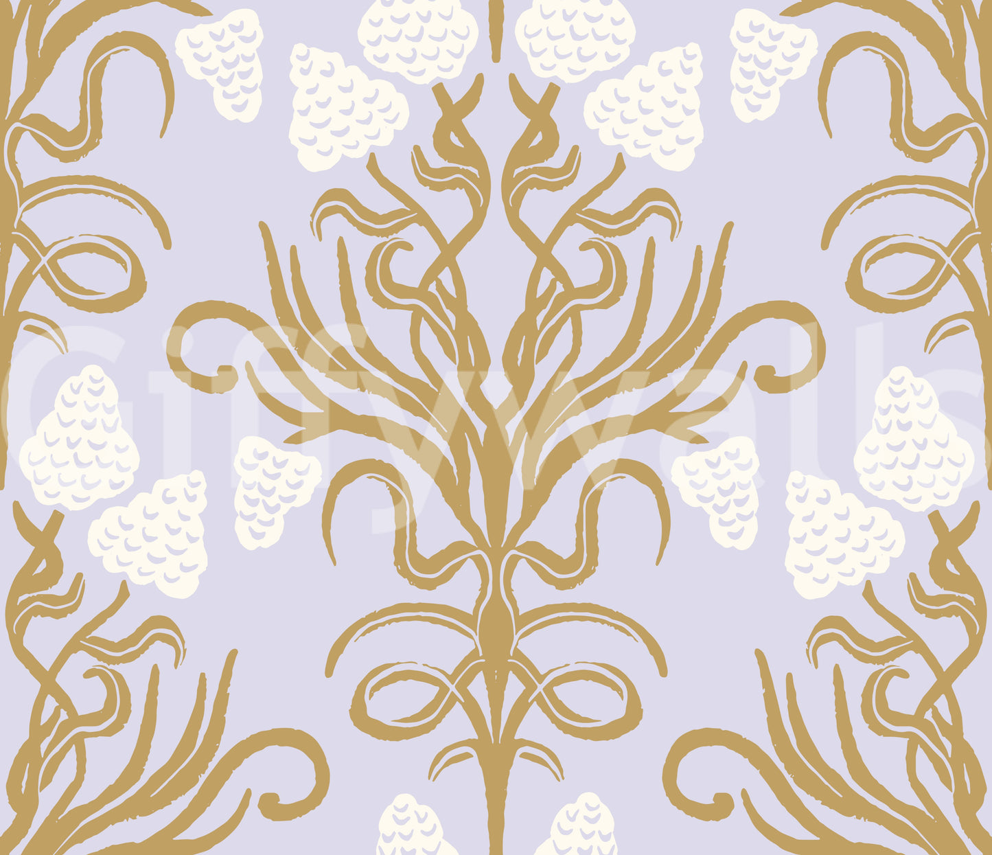 Art Nouveau Gold and Lavender Botanical Wallpaper
