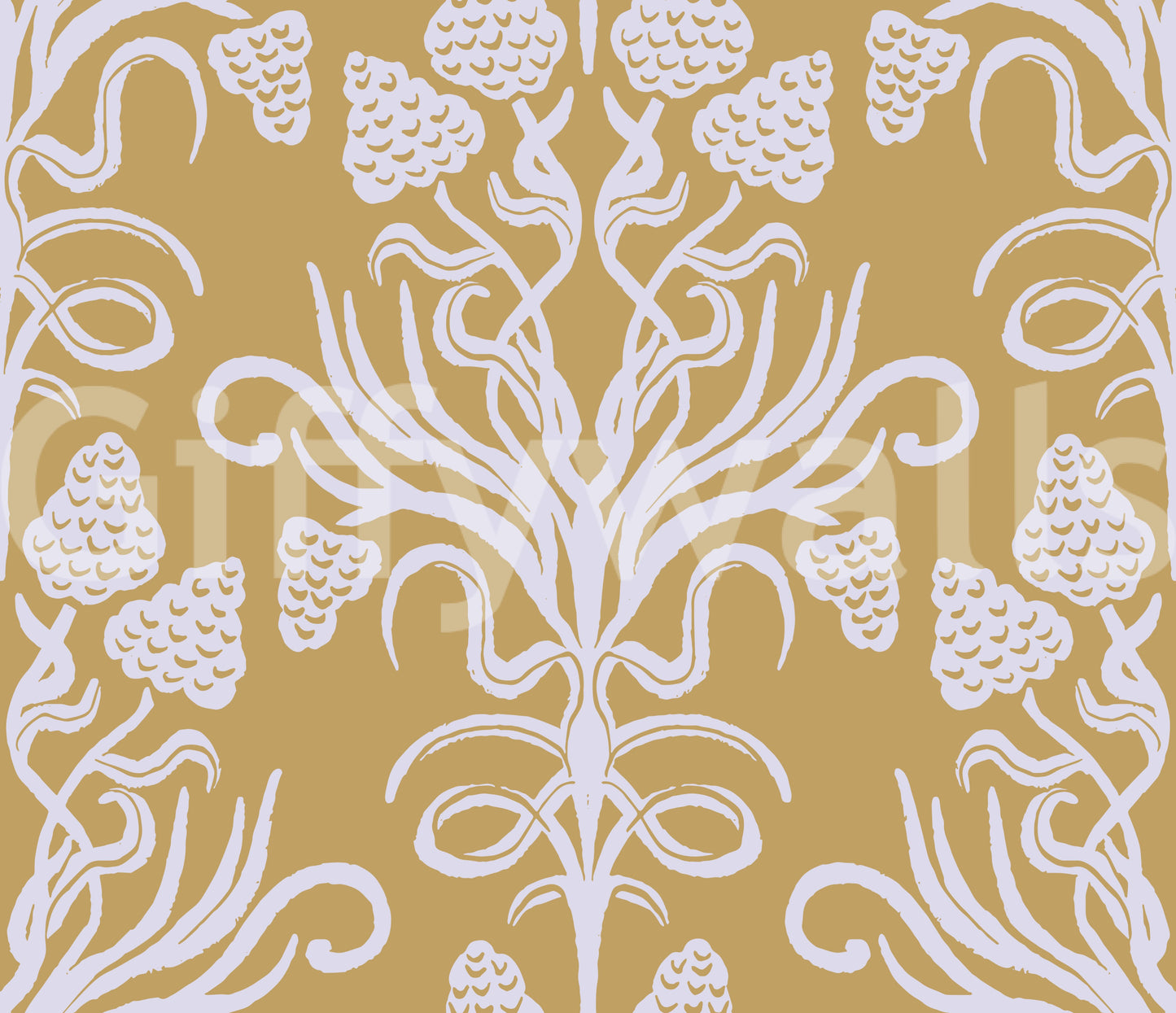 Golden Botanical Damask Motif Wallpaper
