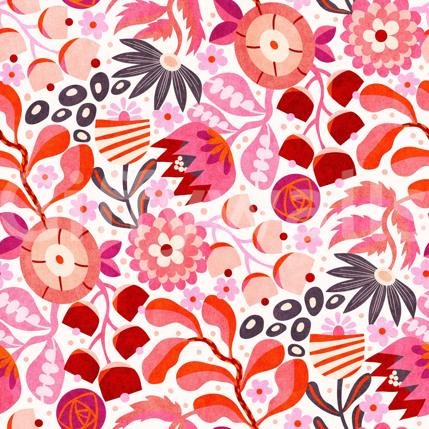 Vibrant Folk Meadow Bloom Wallpaper