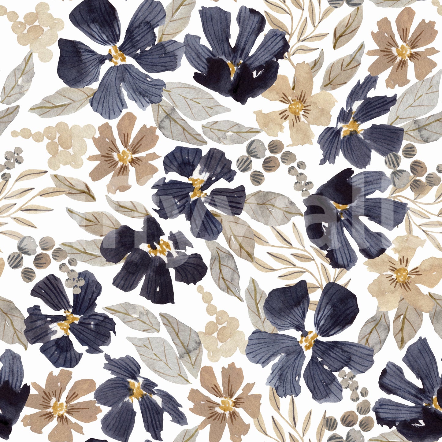 Indigo Garden Sketch Wallpaper