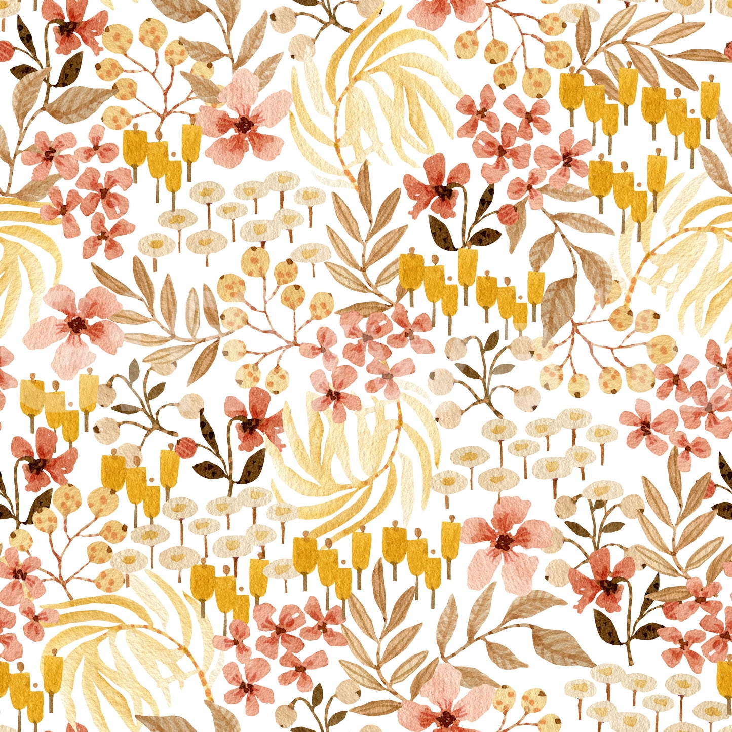 Rustic Earthy Flora Pattern Wallpaper
