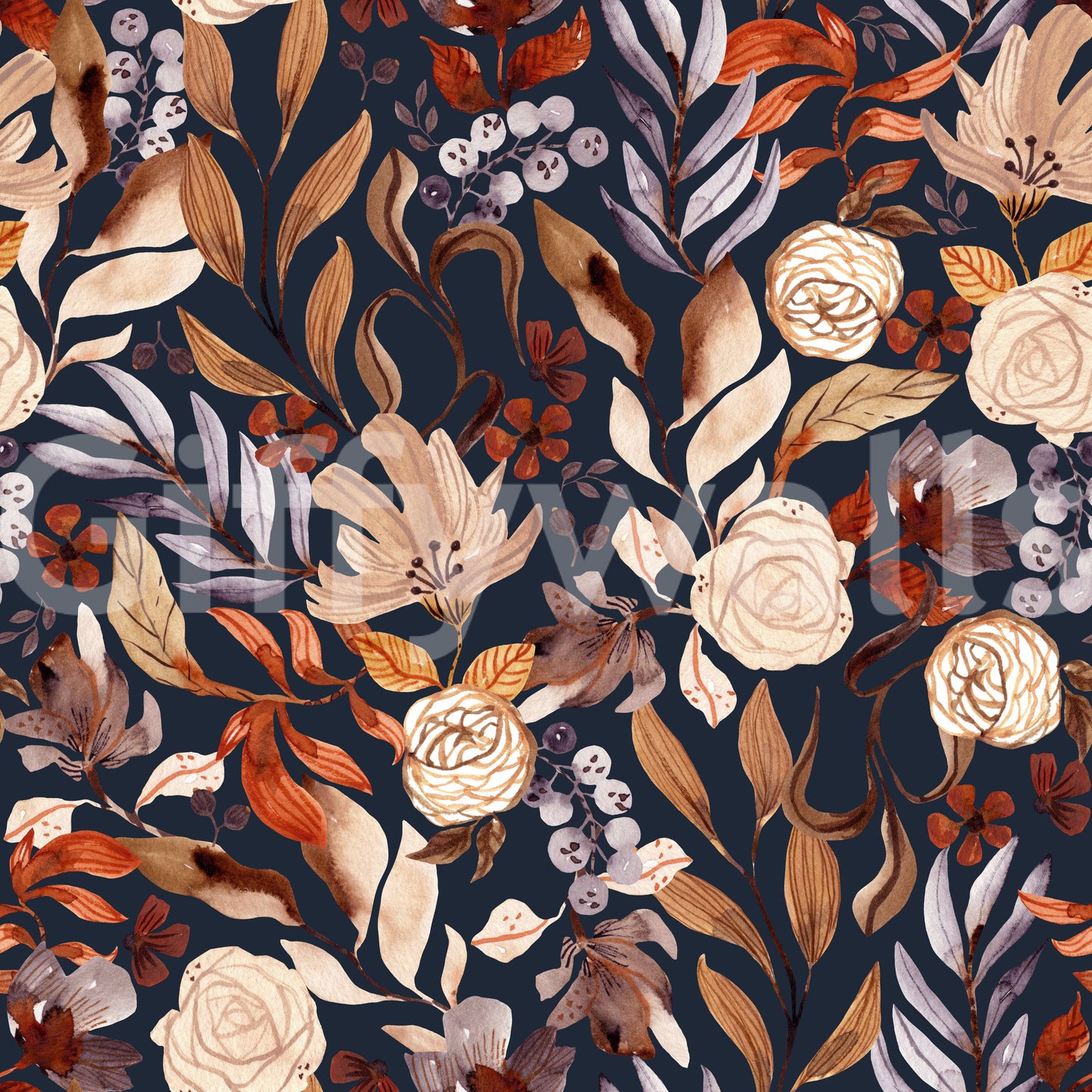 Autumn Botanical Twilight Blooms Wallpaper