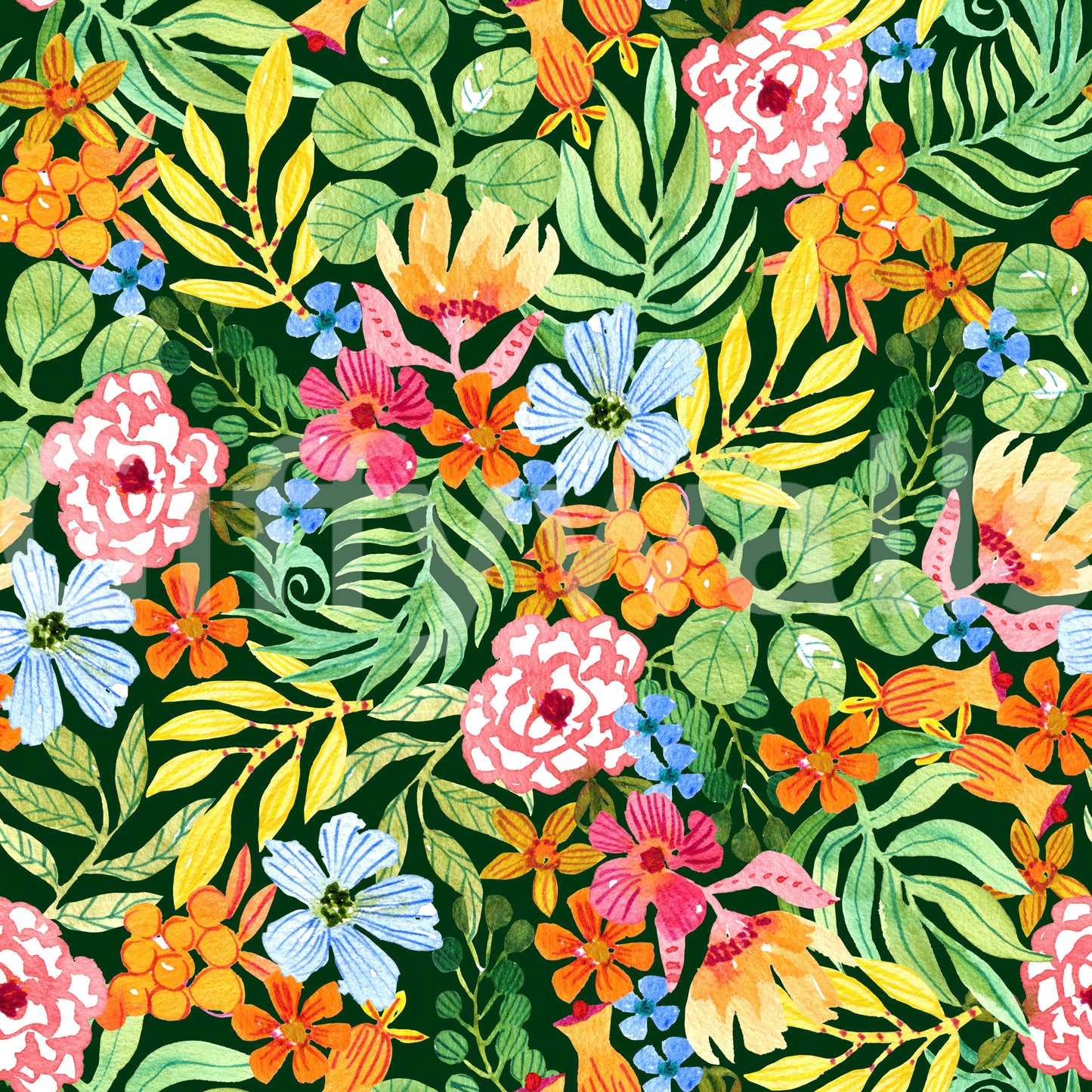 Vibrant Botanical Garden Illustration Wallpaper