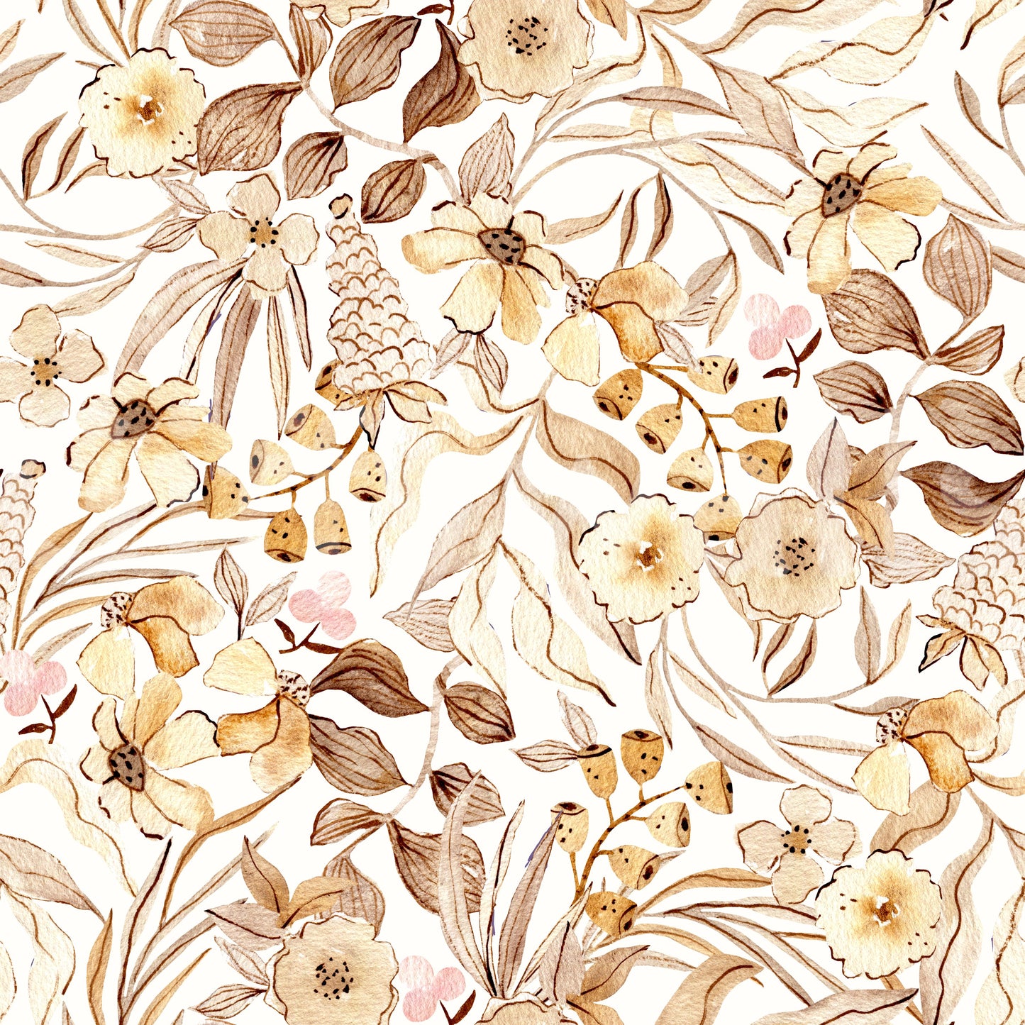 Rustic Earthy Botanical Meadow Wallpaper