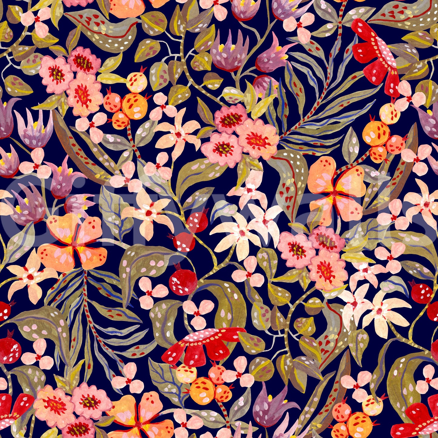 Twilight Berry Orchard Illustration Wallpaper
