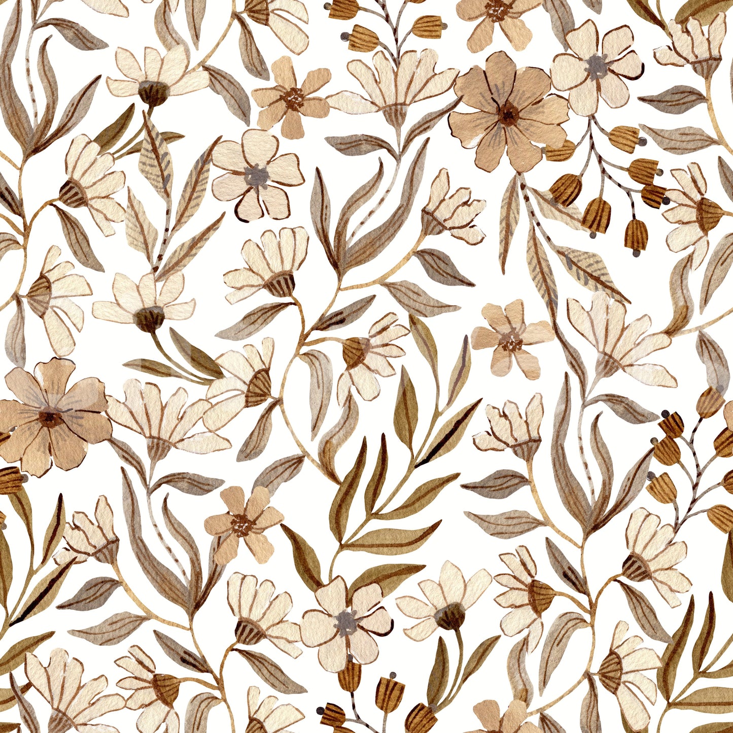 Neutral Watercolor Floral Sketch Wallpaper