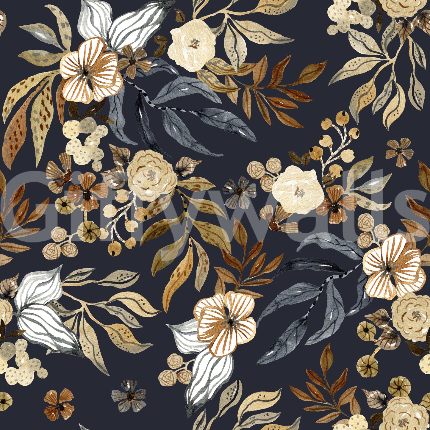 Dark Botanical Floral Illustration Wallpaper