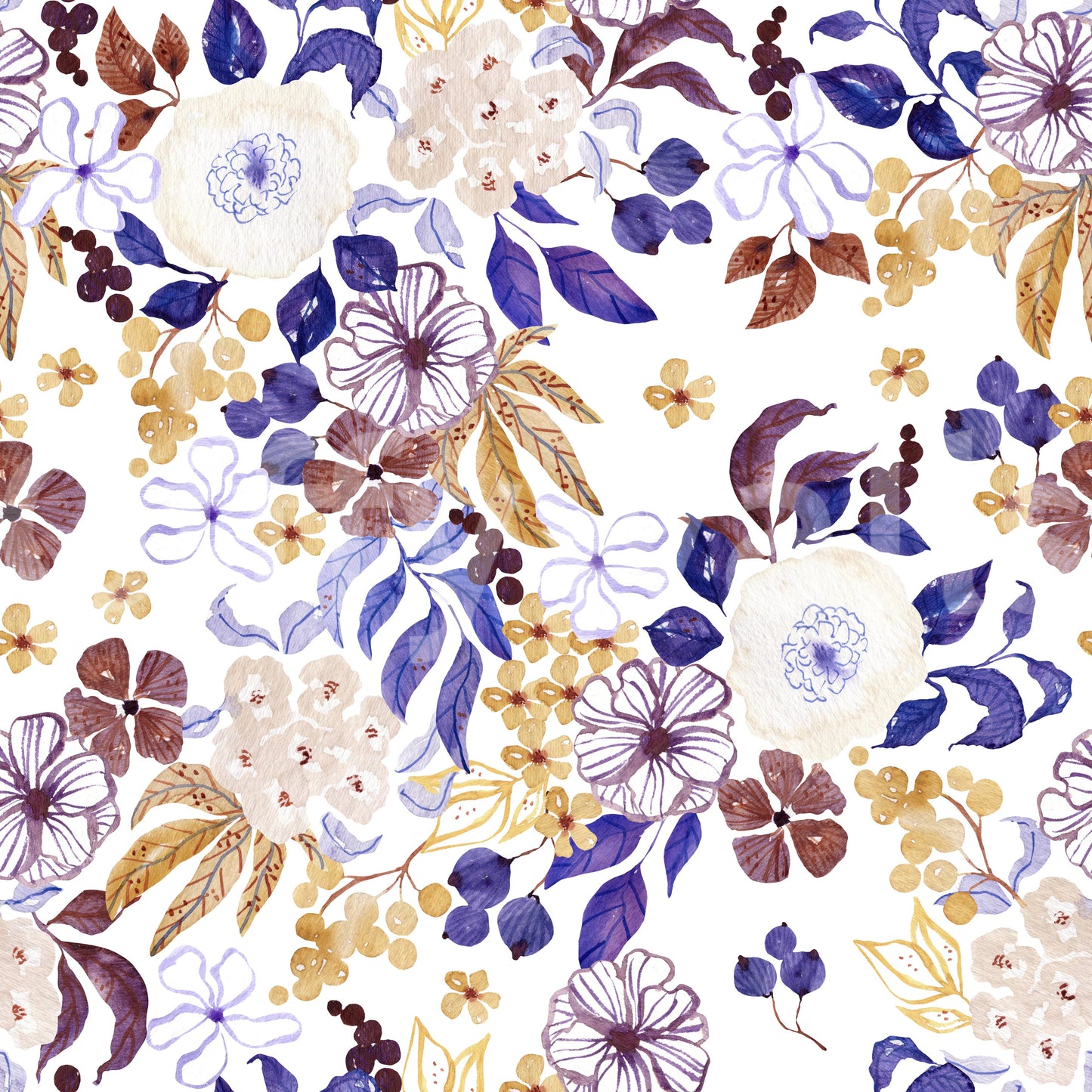 Indigo and Ochre Botanical Garden Wallpaper