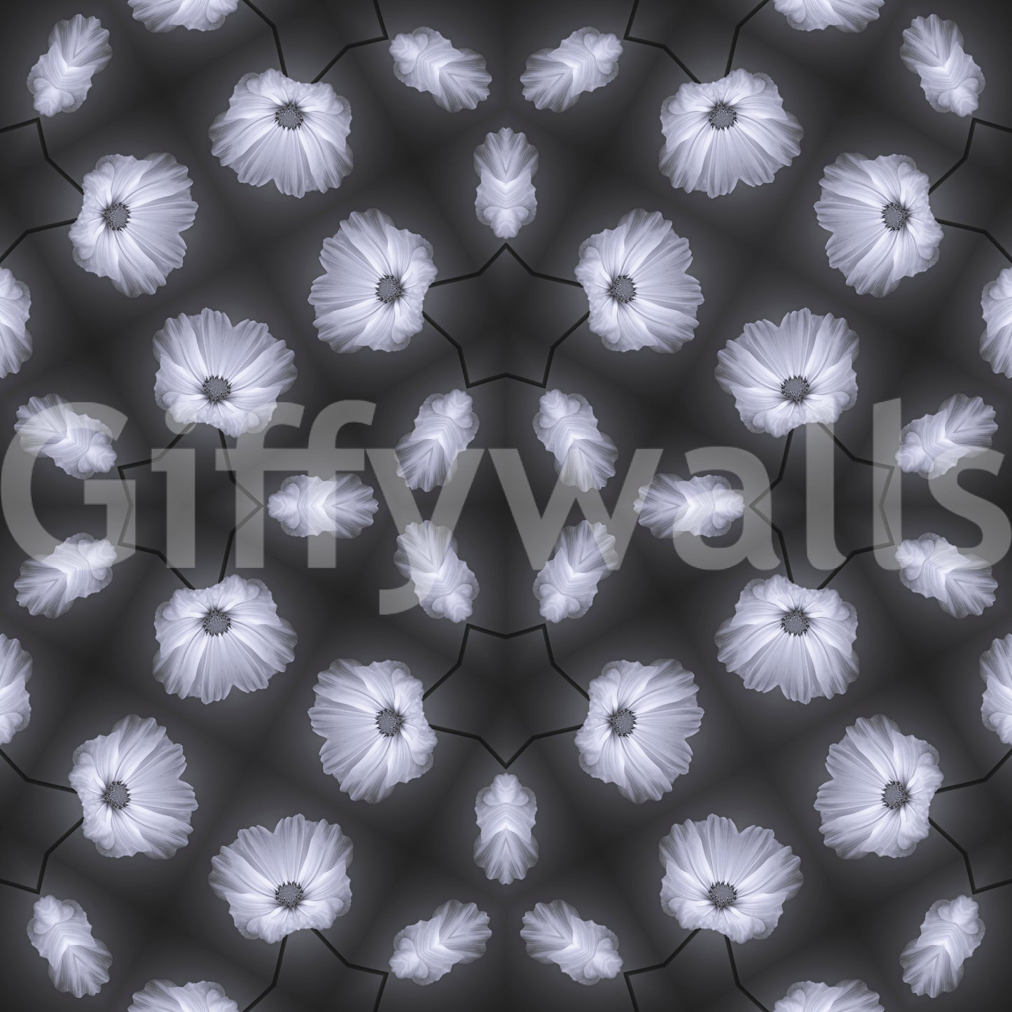 Monochrome Floral Kaleidoscope Wallpaper