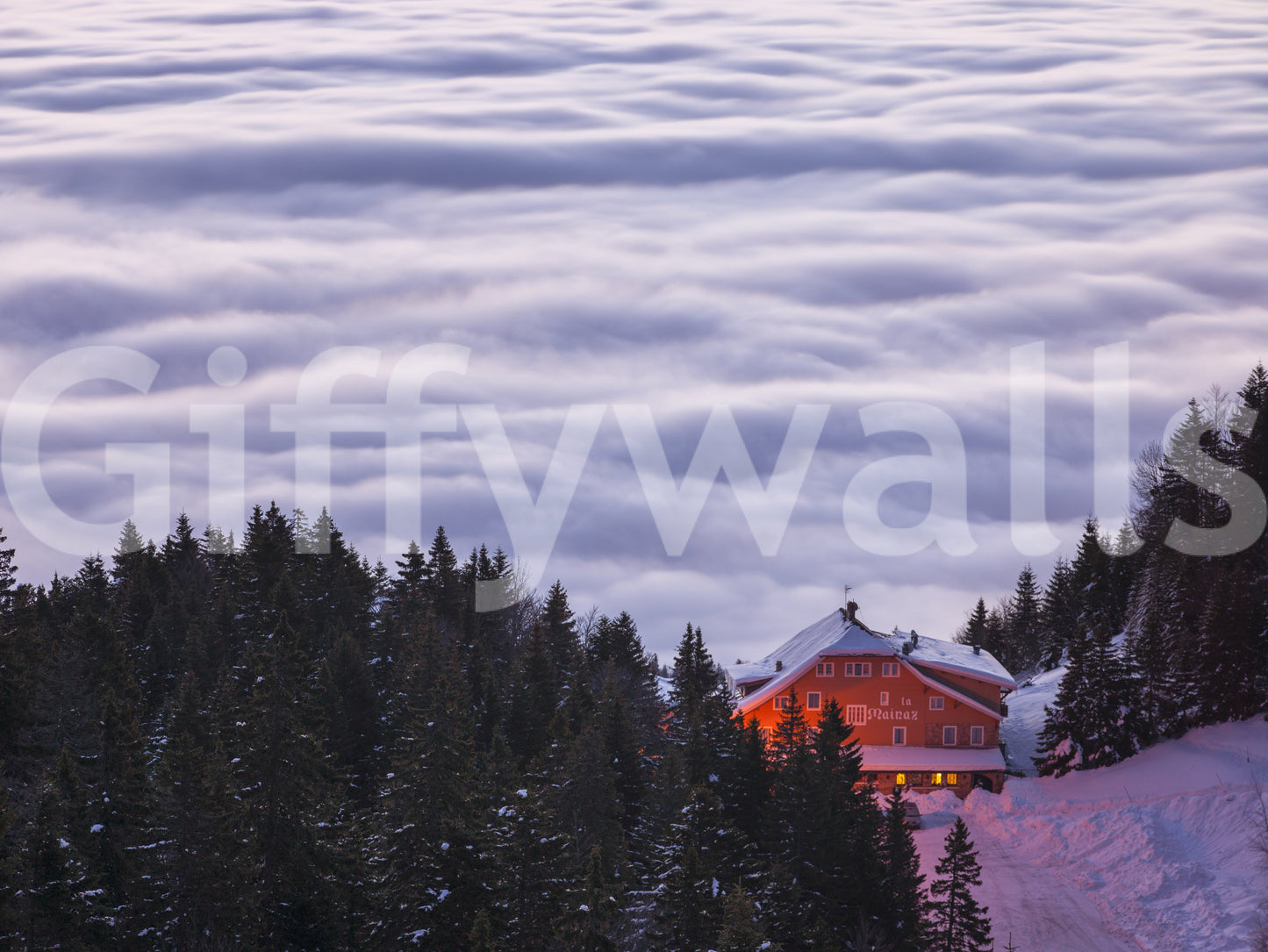 Alpine Chalet Above the Clouds Wallpaper
