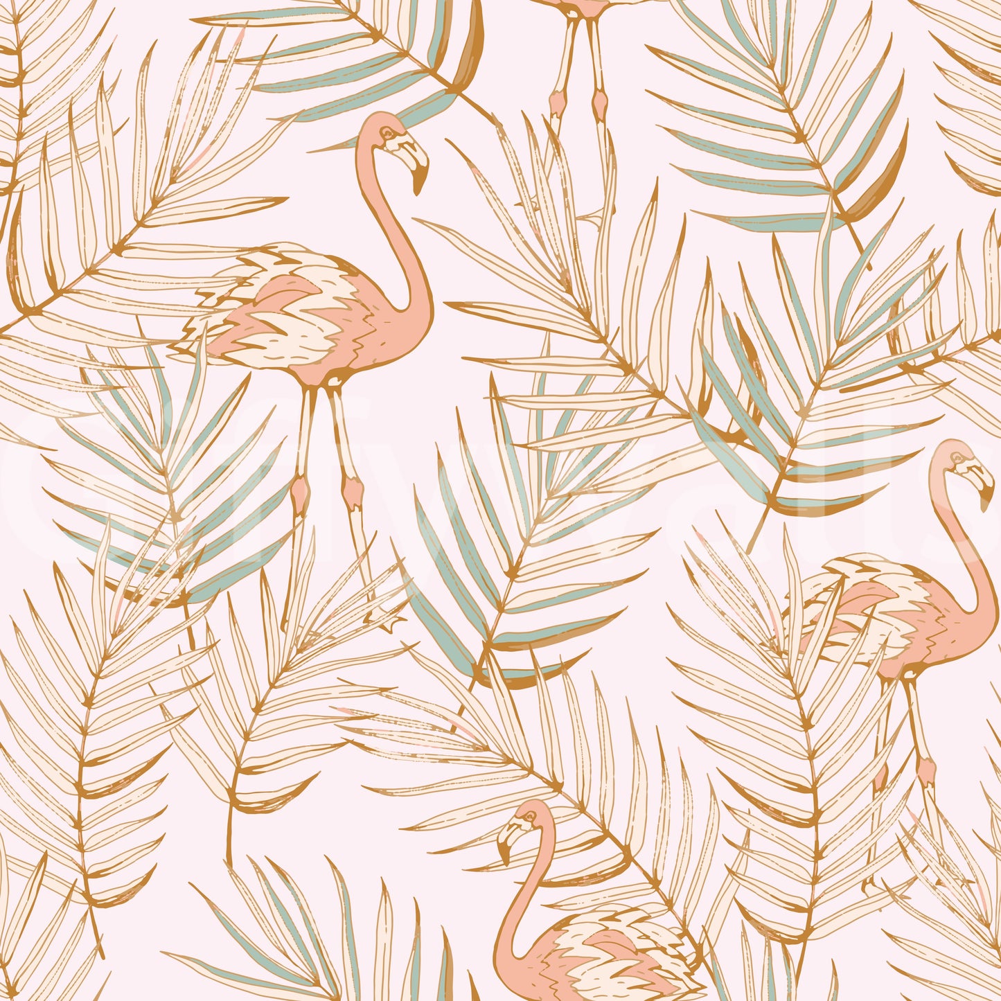 Pink Flamingo Tropical Palm Retreat Wallpaper