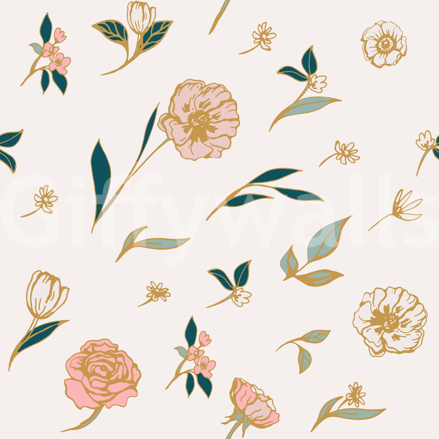Soft Blush Floral Sketch Wallpaper