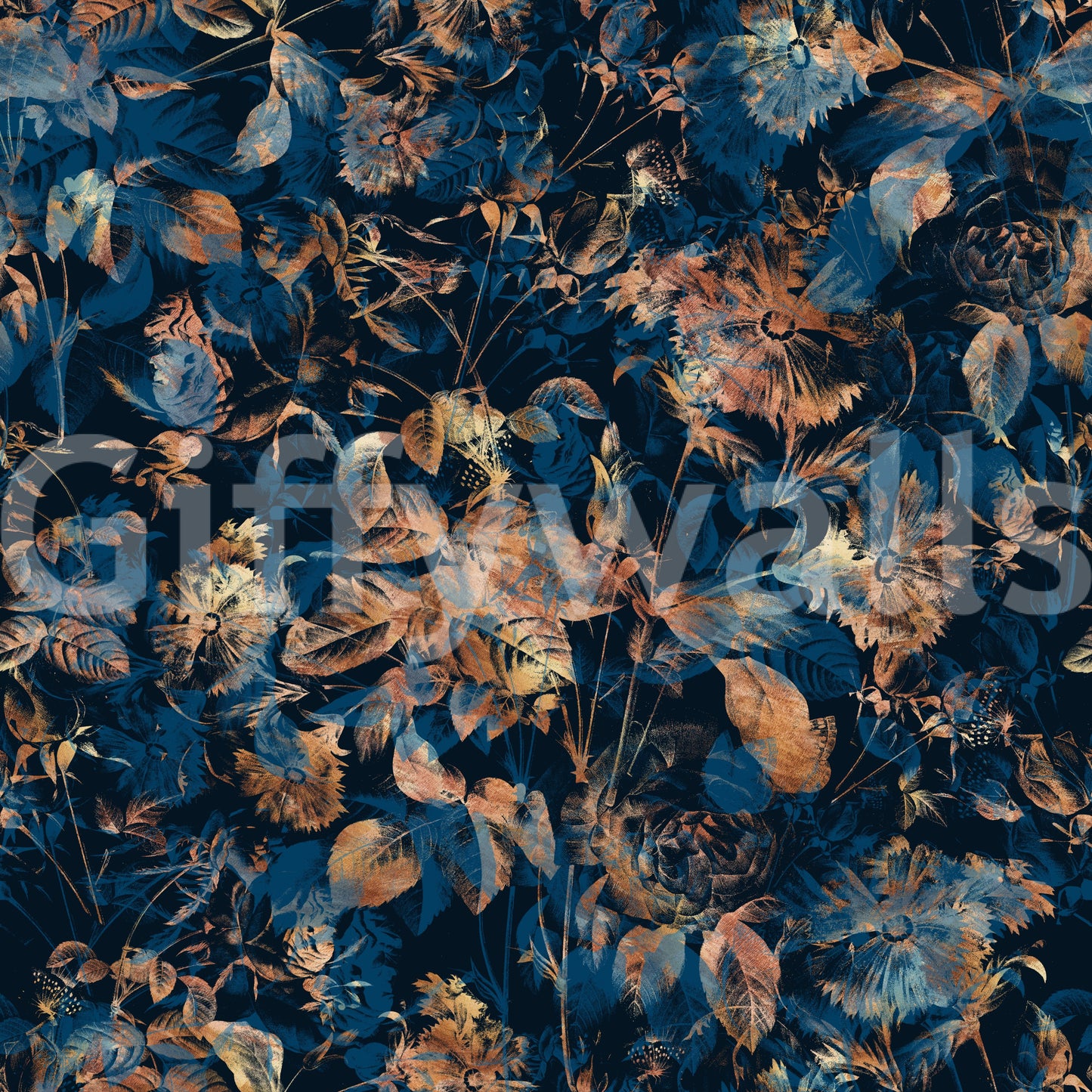 Midnight Copper Floral Bloom Wallpaper