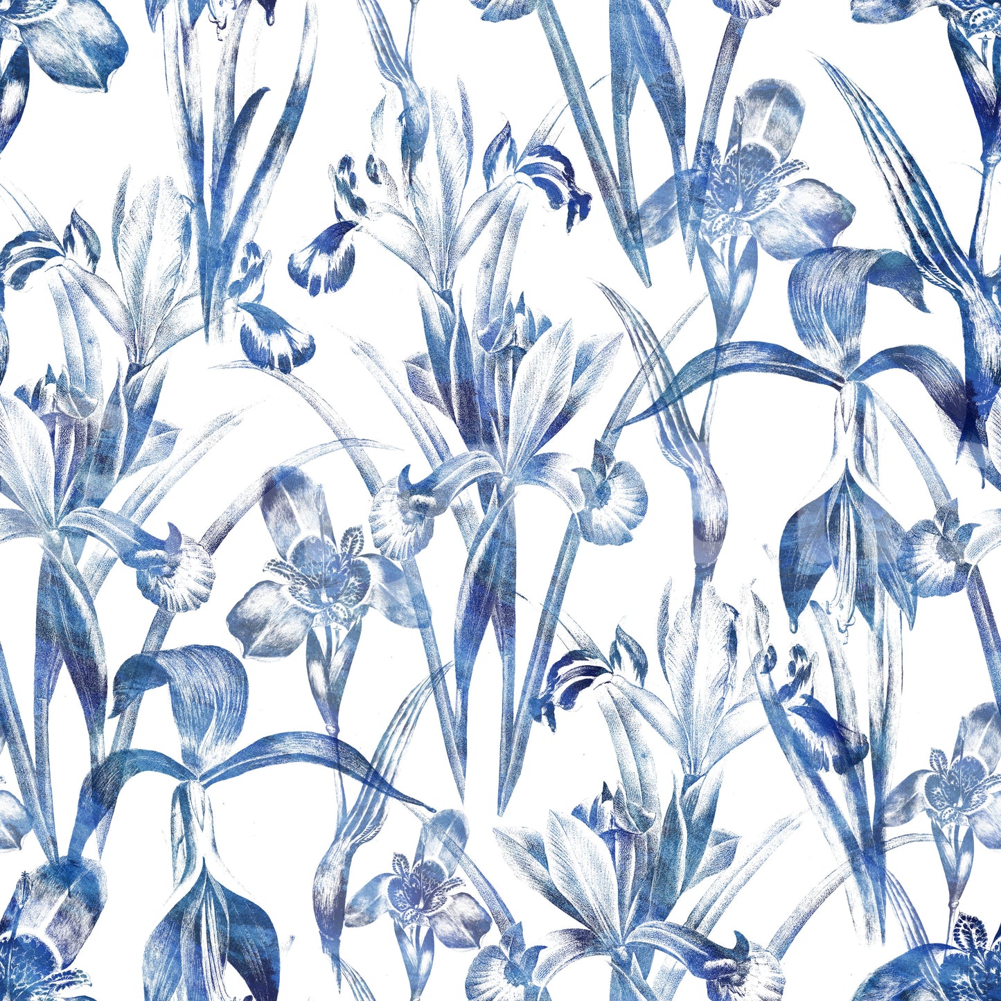 Indigo Botanical Sketch Wallpaper