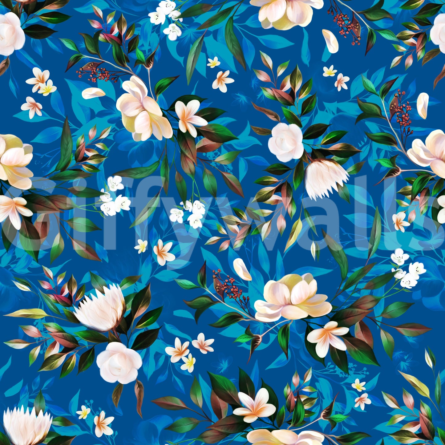 Deep Indigo Botanical Bloom Wallpaper