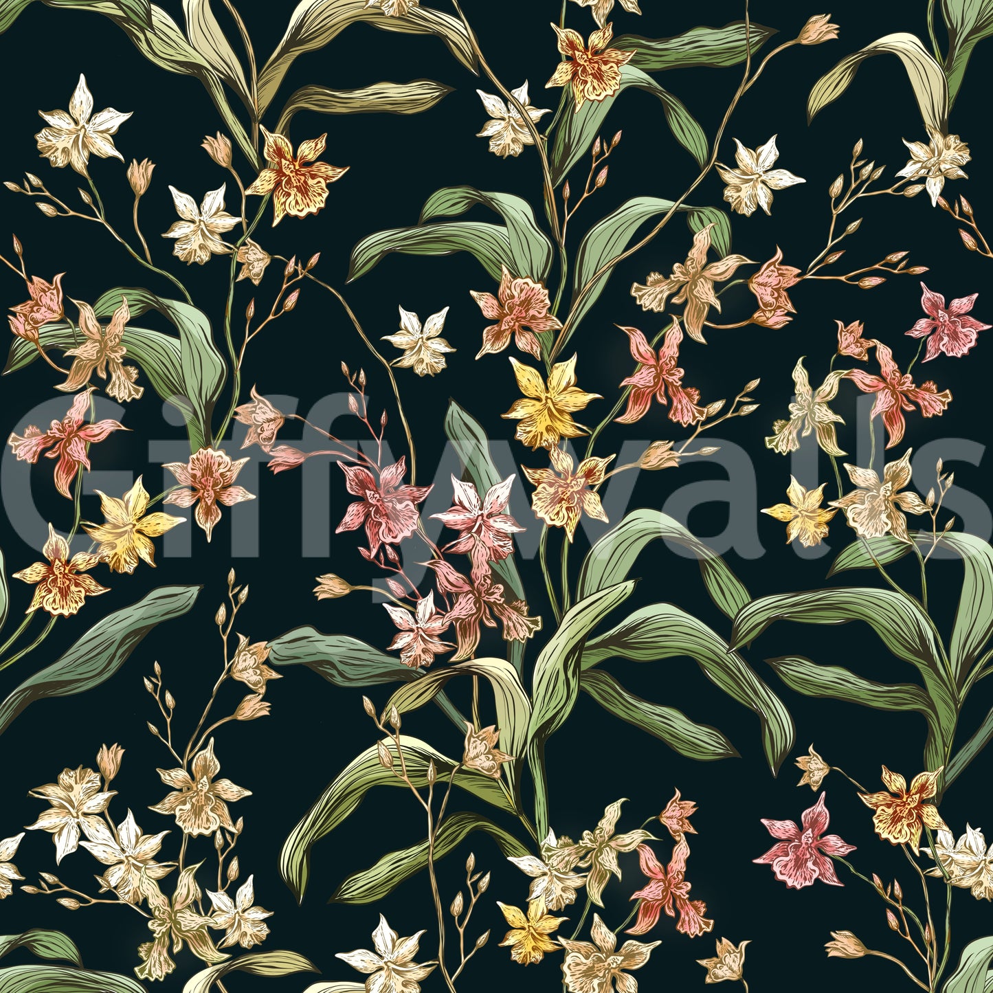 Midnight Botanical Orchard Wallpaper