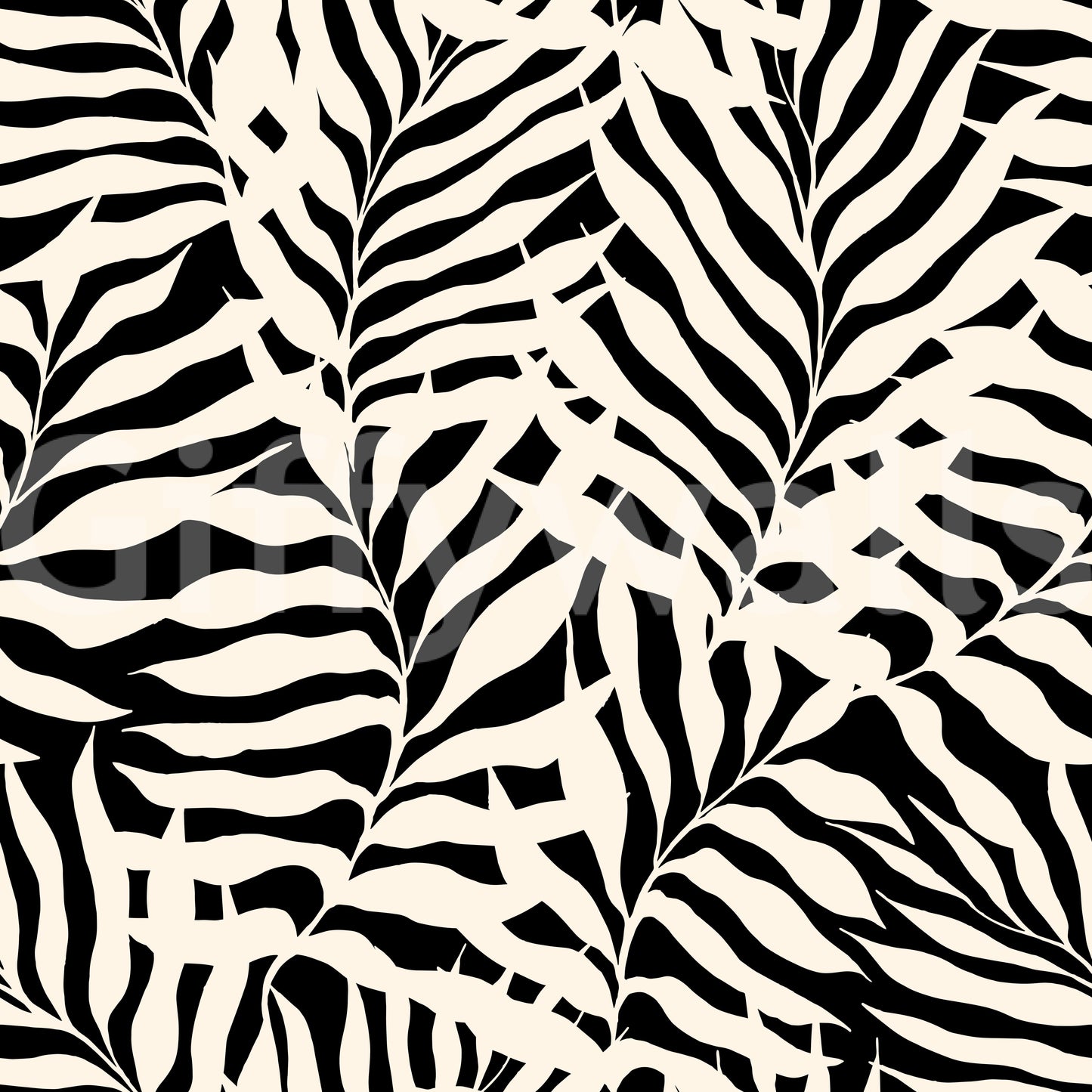 Cream and Black Palm Leaf Botanical Wallpaper