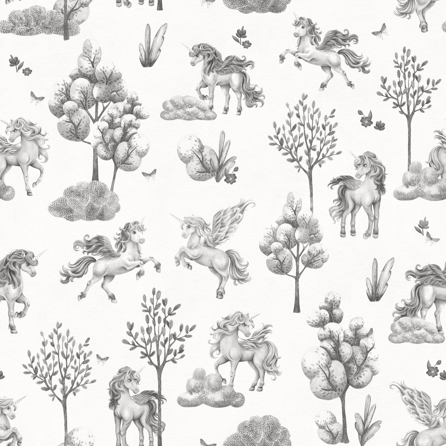 Monochrome Enchanted Forest Creatures Wallpaper