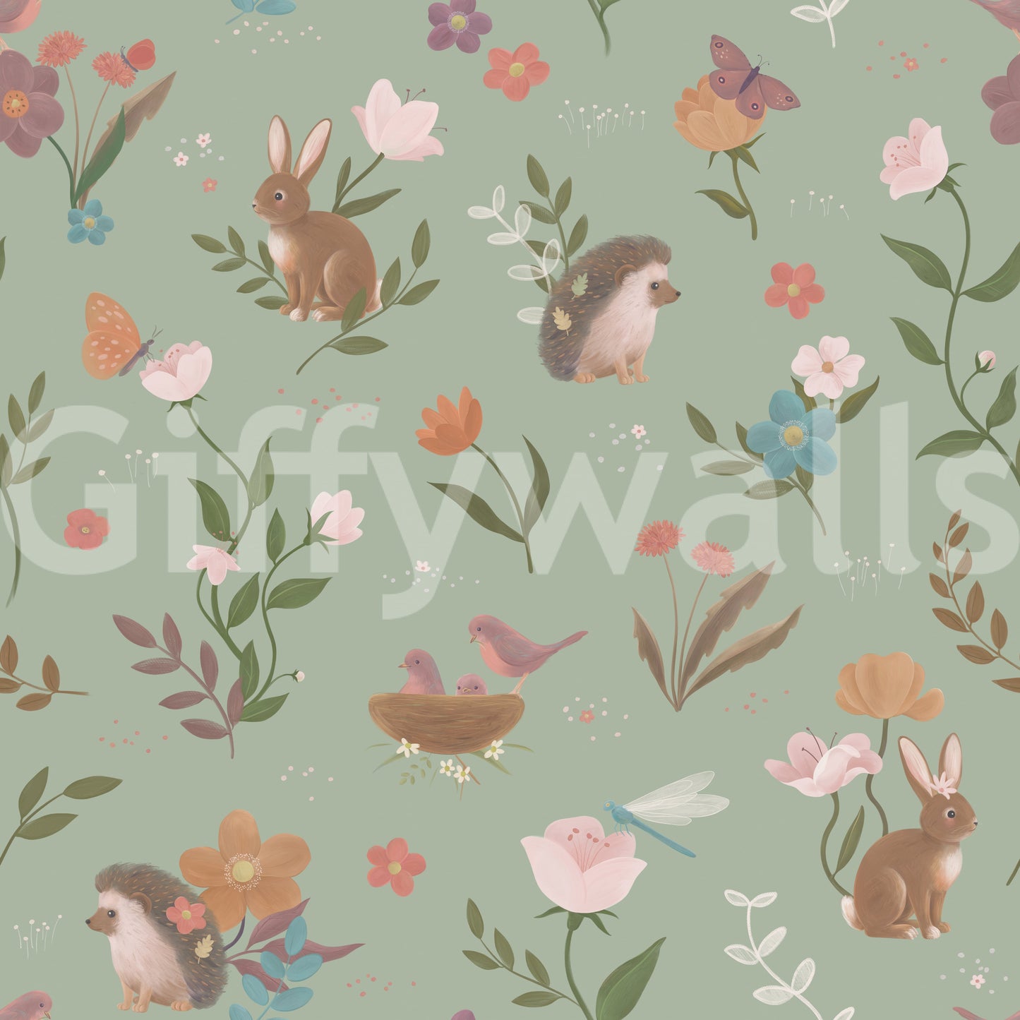 Forest Friends and Floral Meadow Wallpaper
