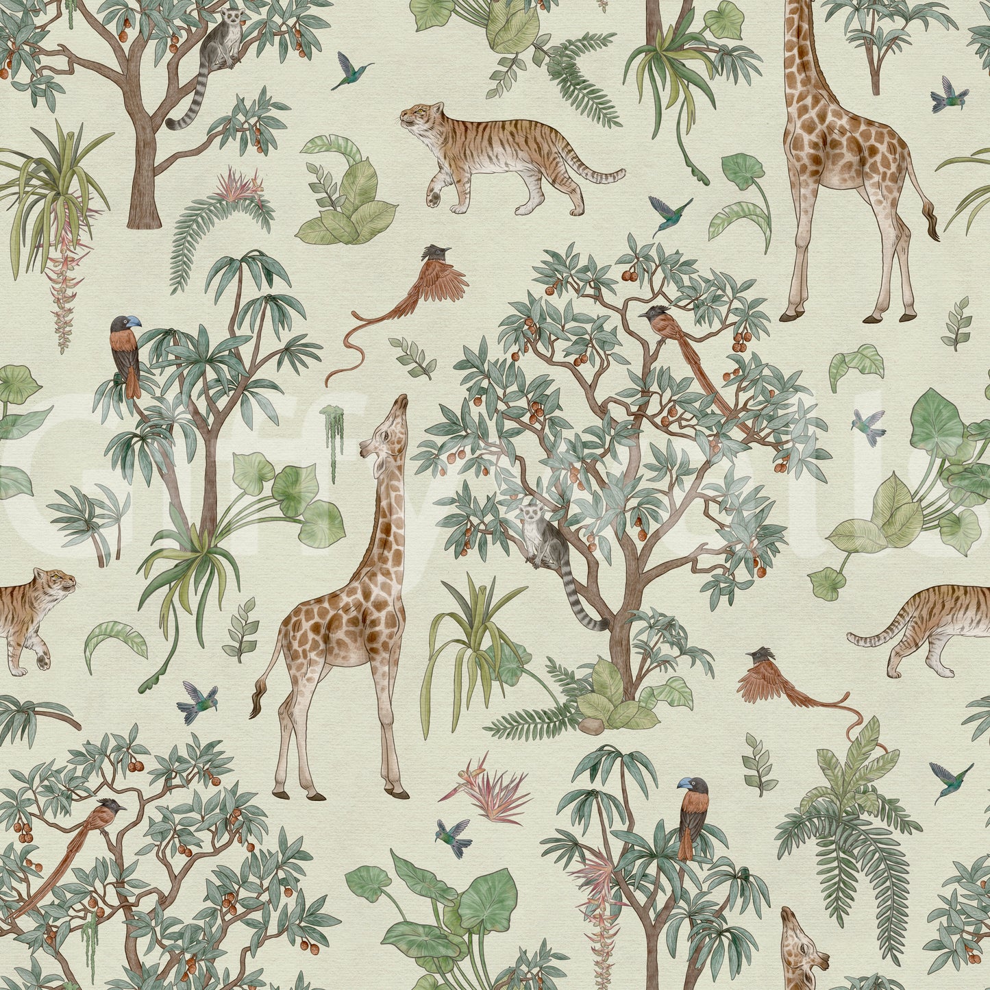 Exotic Safari Botanical Illustration Wallpaper
