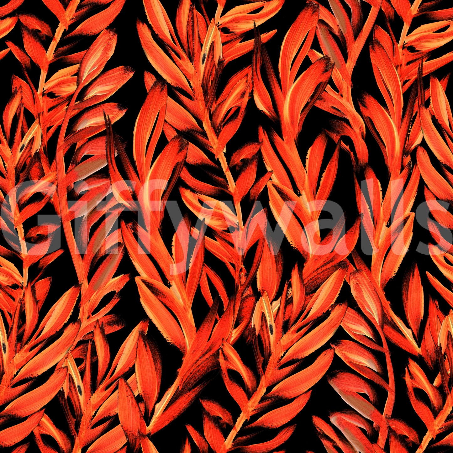 Fiery Painted Tropical Fronds Wallpaper