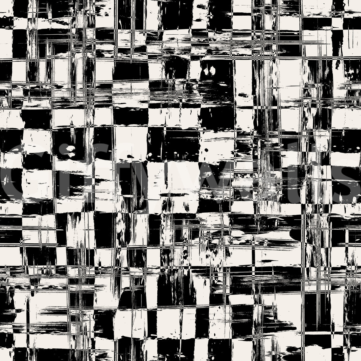 Abstract ink grid design in distressed black and white checkerboard GD12488