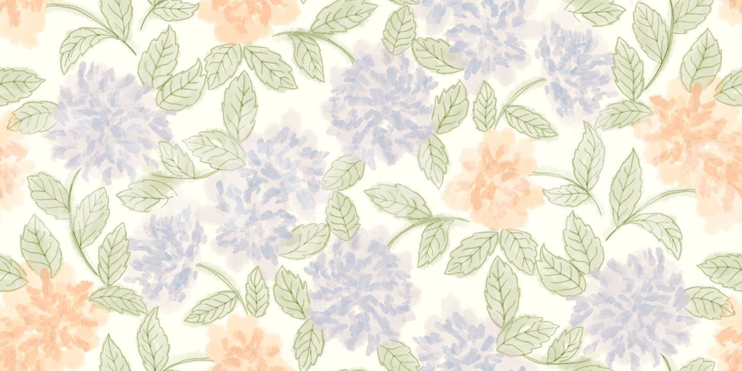 Blush and Periwinkle Garden Sketch Wallpaper