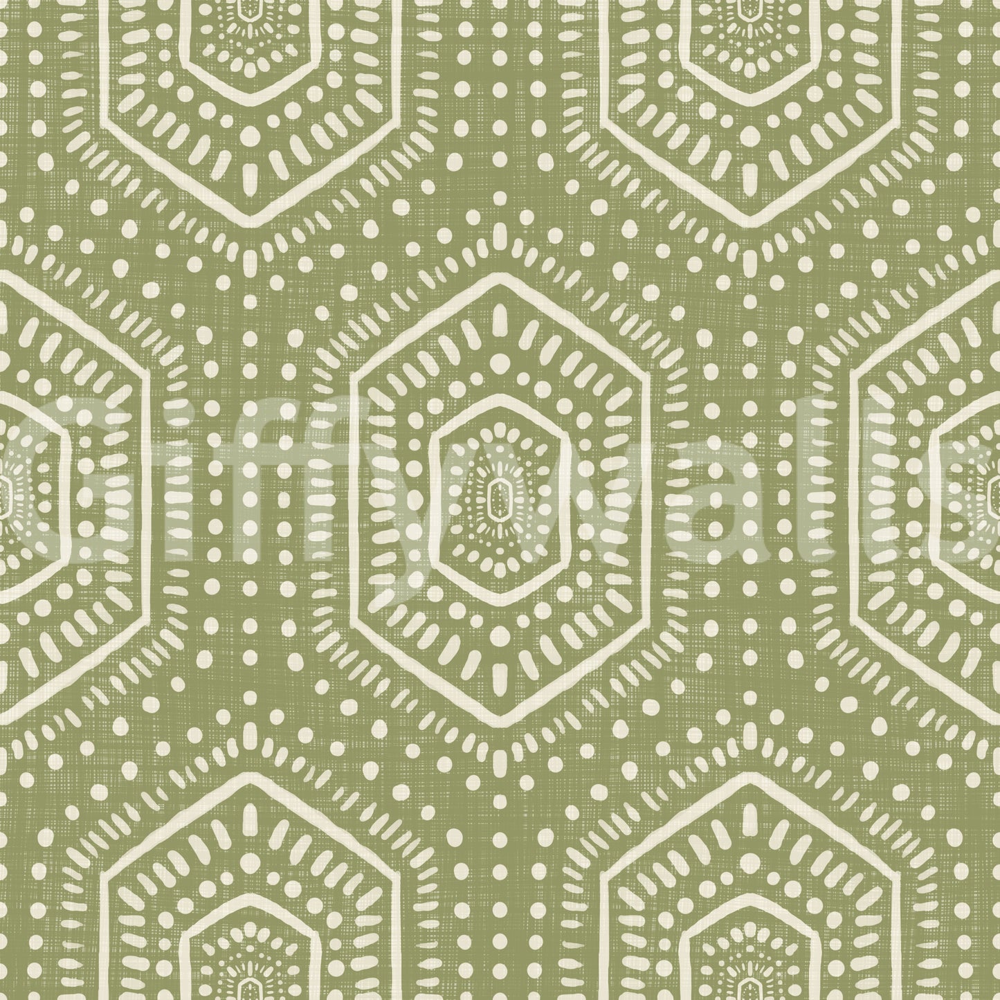 Boho Painted - Abstract Mudcloth Hexagons Tribal Geometric Pattern Meadow Green Wallpaper