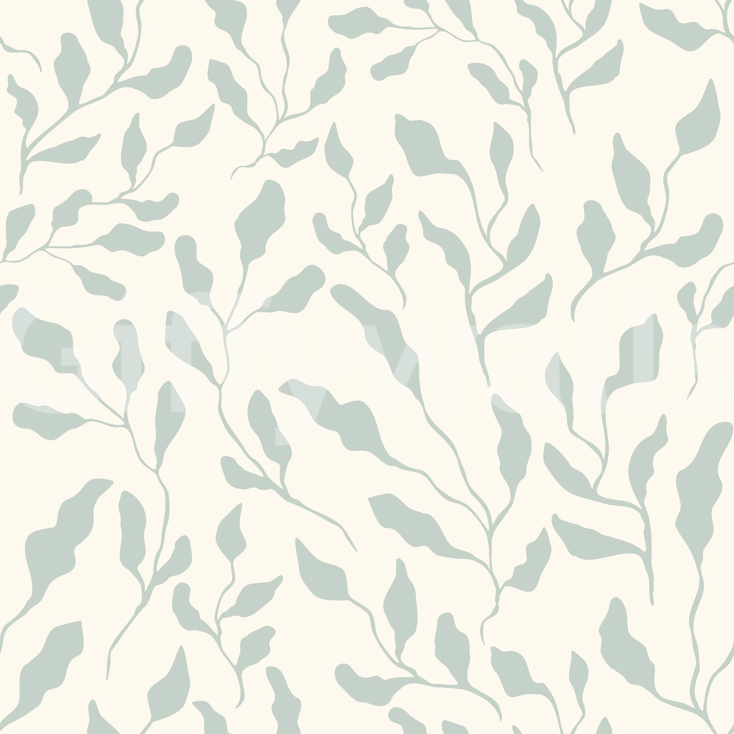 Cream and Sage Leaf Repeat Wallpaper