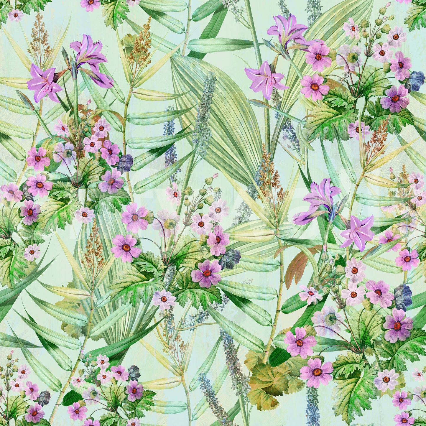 Soft Lilac and Leaf Garden Pattern Wallpaper