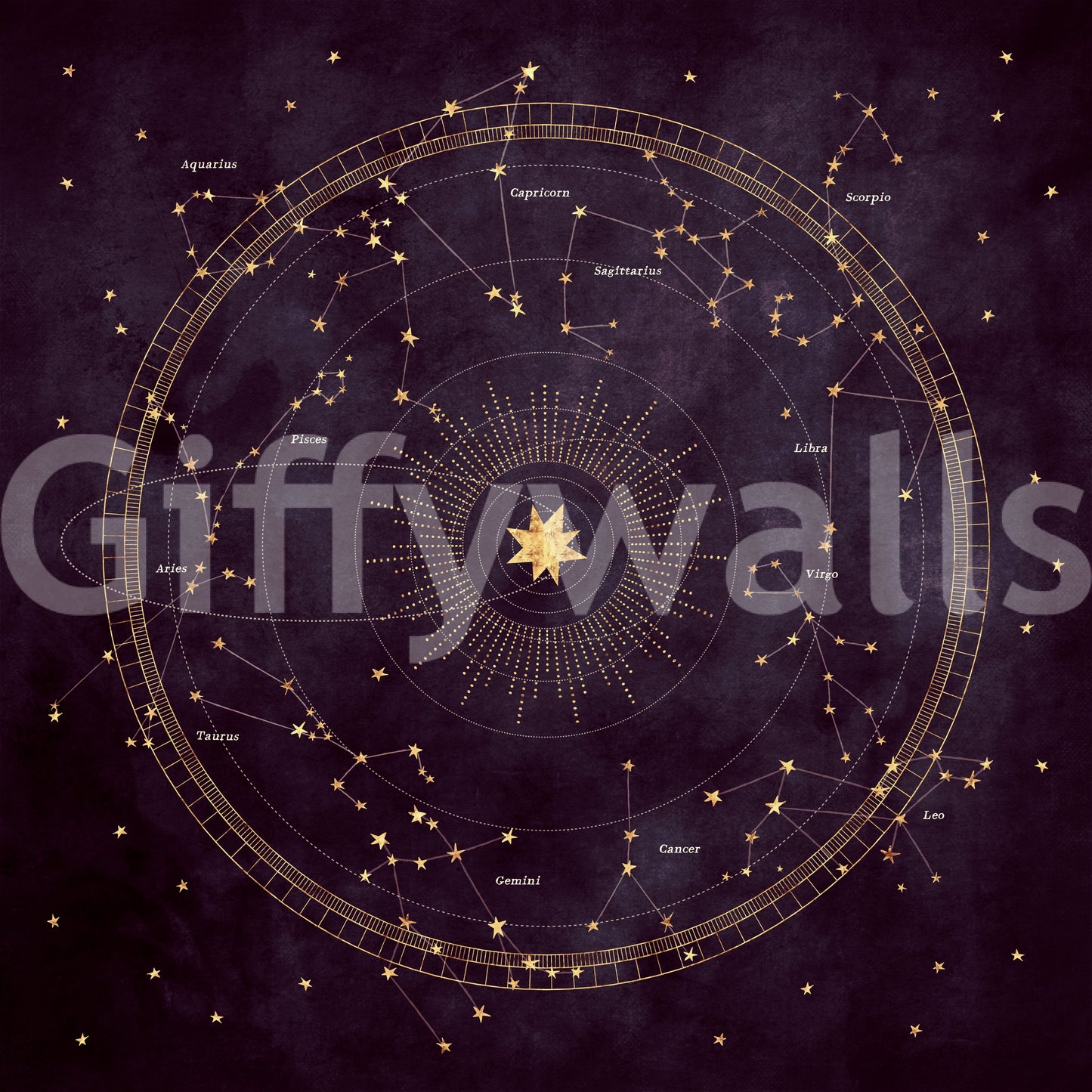 Celestial Zodiac Gold Map Wall Mural