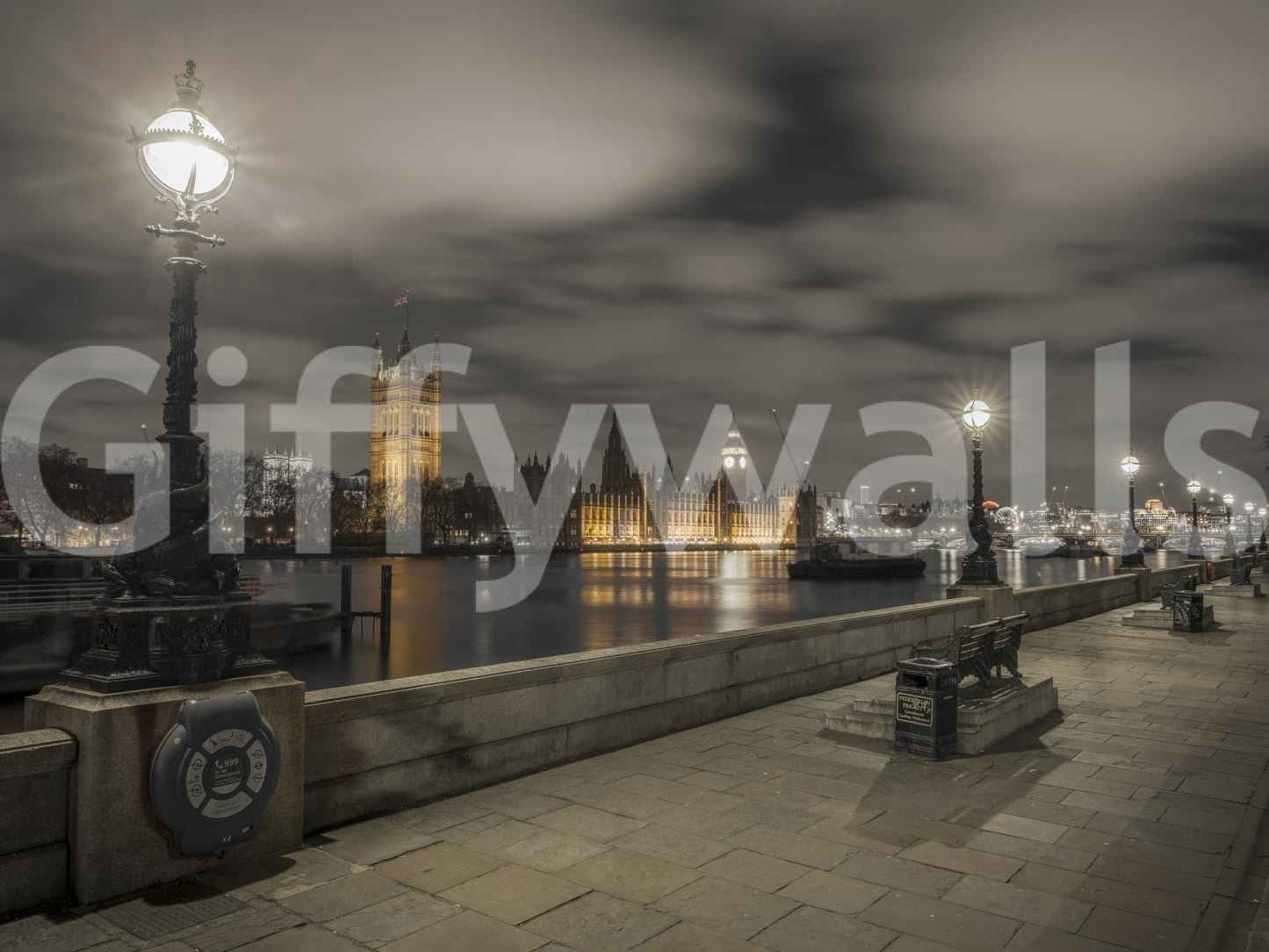 Panoramic framing stretches the evening skyline across this wall mural GD12842