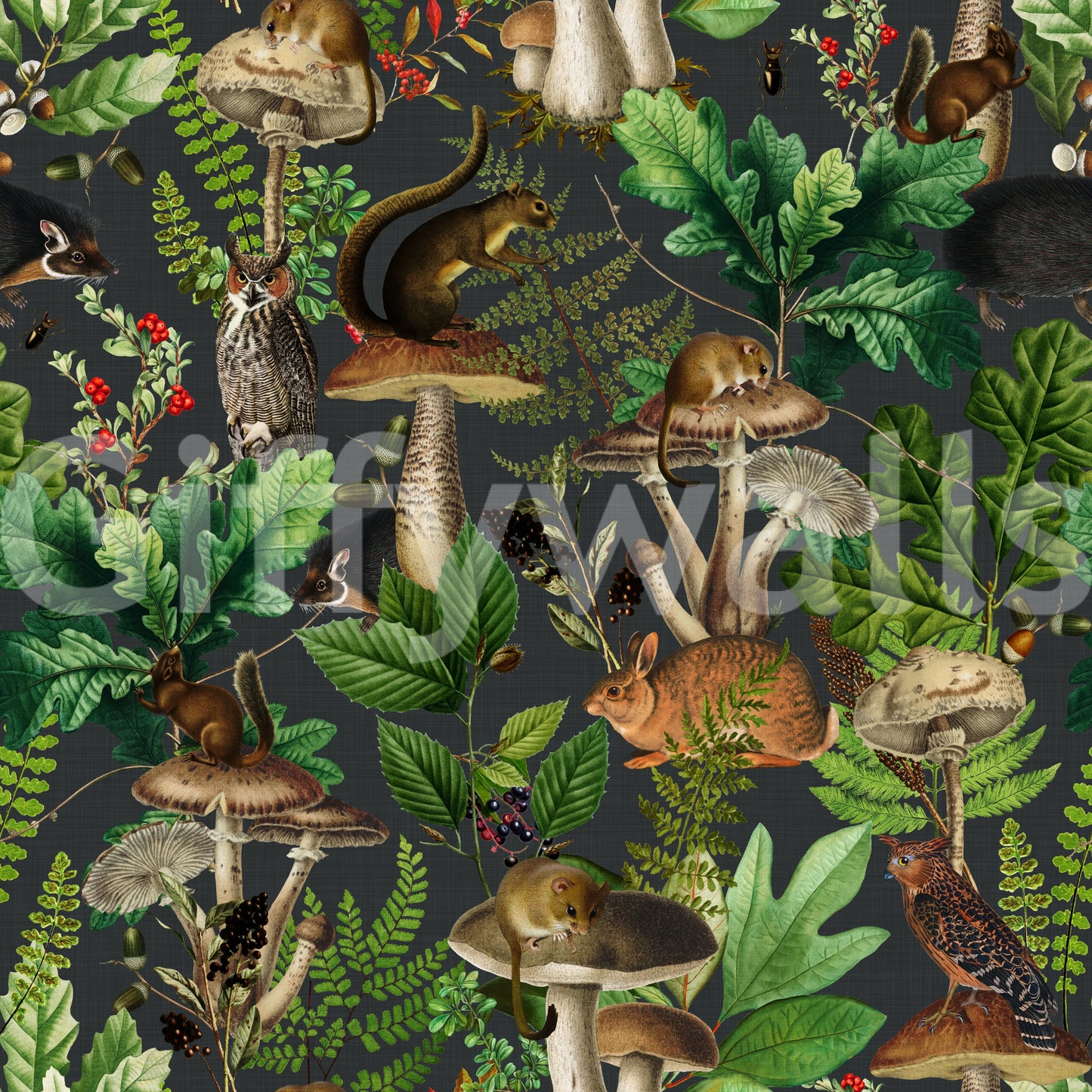 Vintage Forest Creatures and Fungi Wallpaper