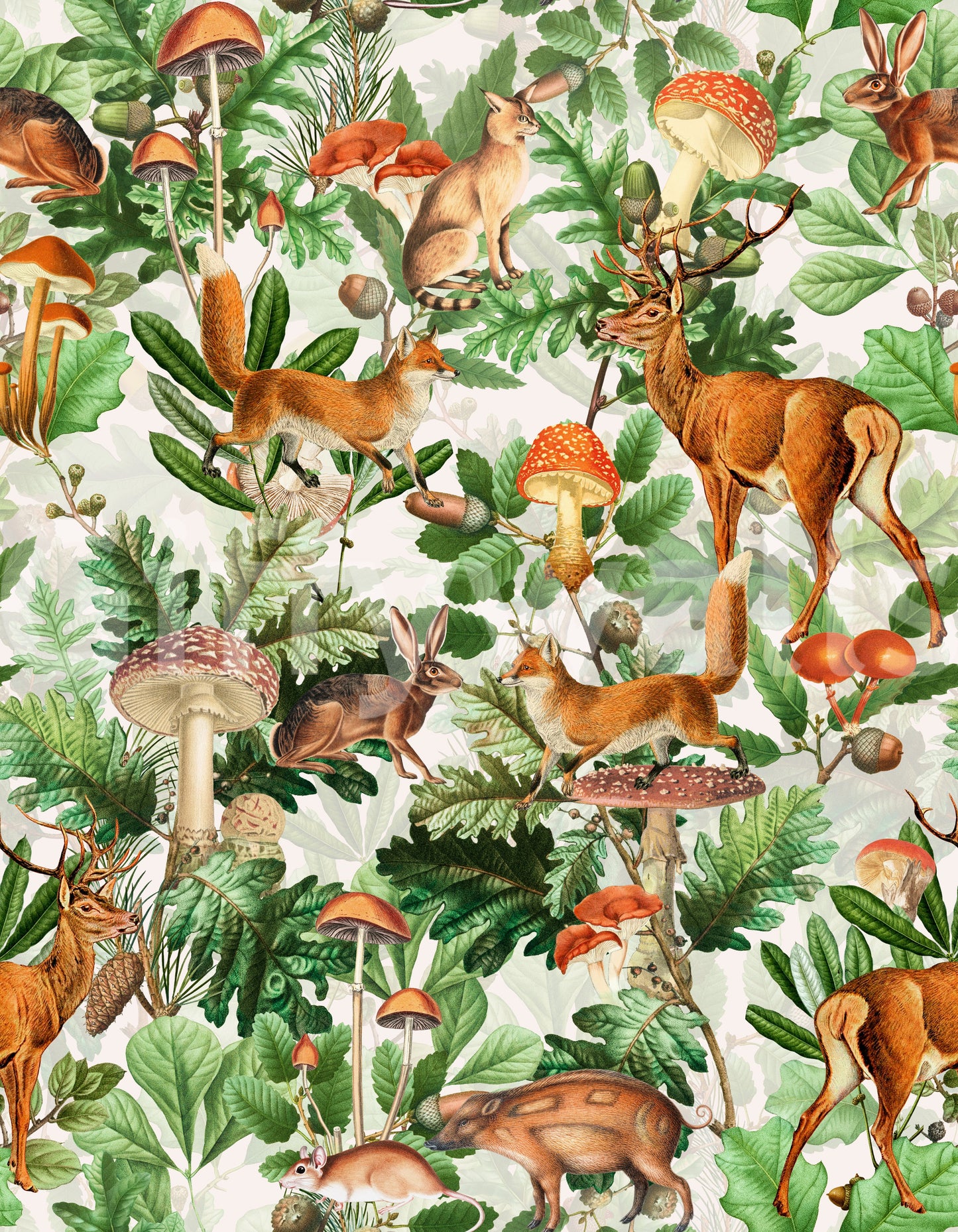 Rustic Forest Creatures and Fungi Tapestry Wallpaper