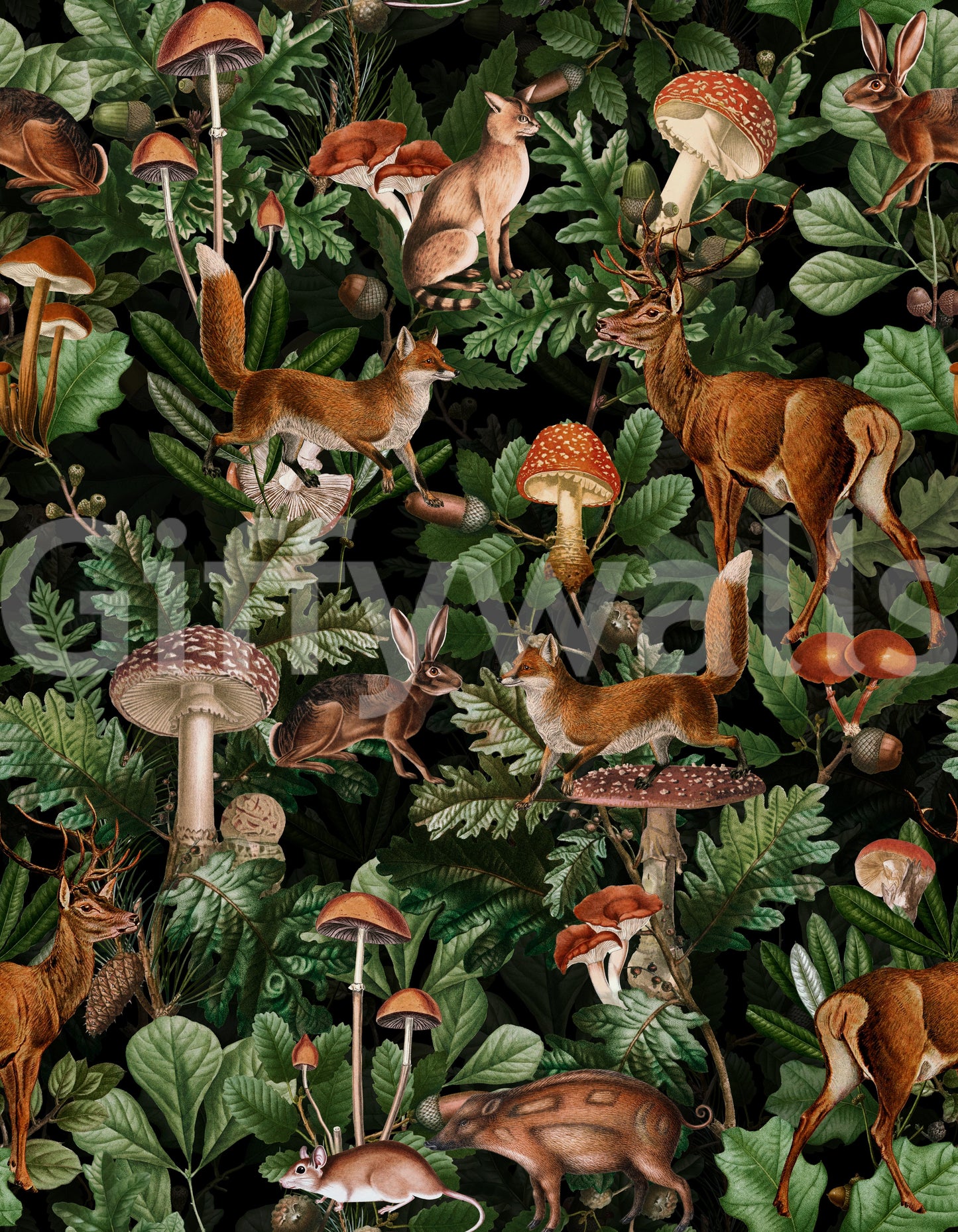 Enchanted Woodland Wildlife Forest Scene Wallpaper