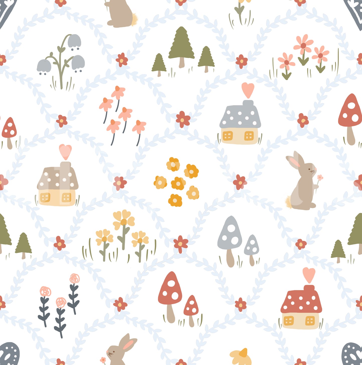 Fairytale Meadow in Blue Wallpaper