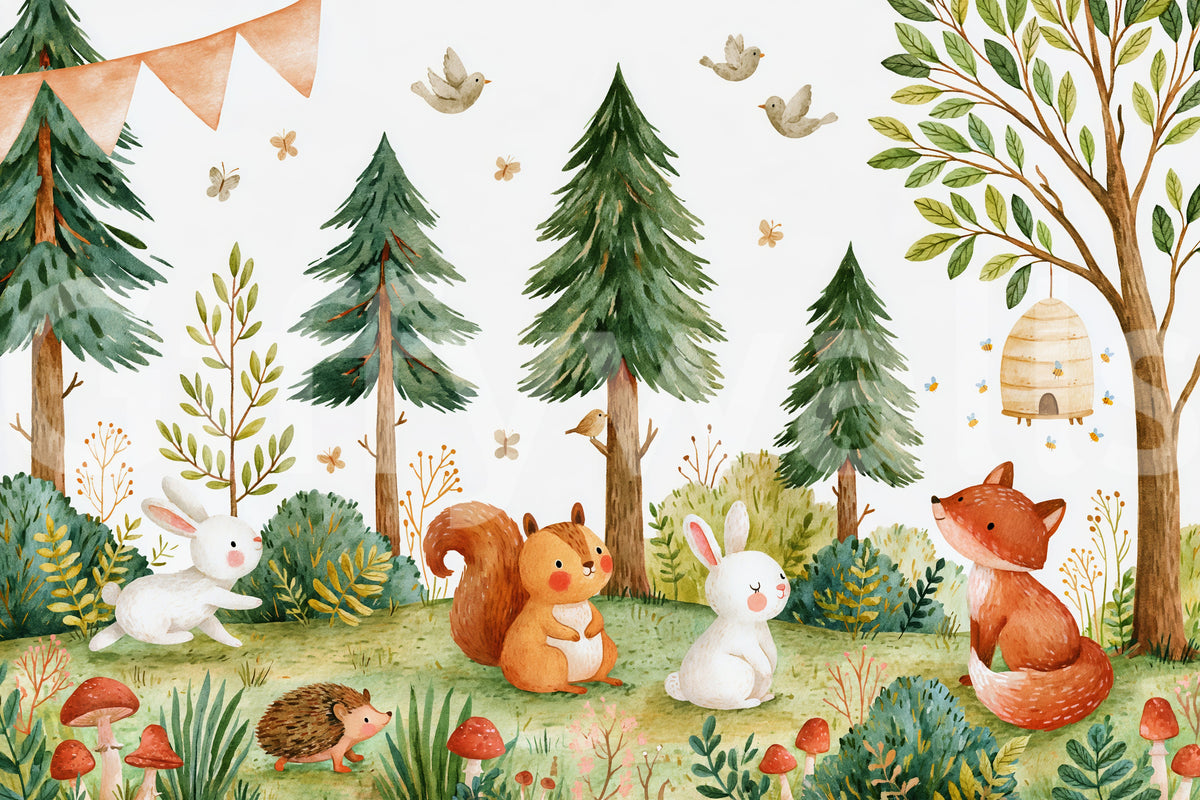 Autumnal Forest Meadow Animal Gathering Wall Mural