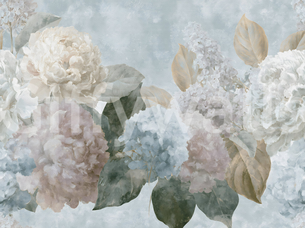 Vintage Hydrangea and Peony Floral Wall Mural