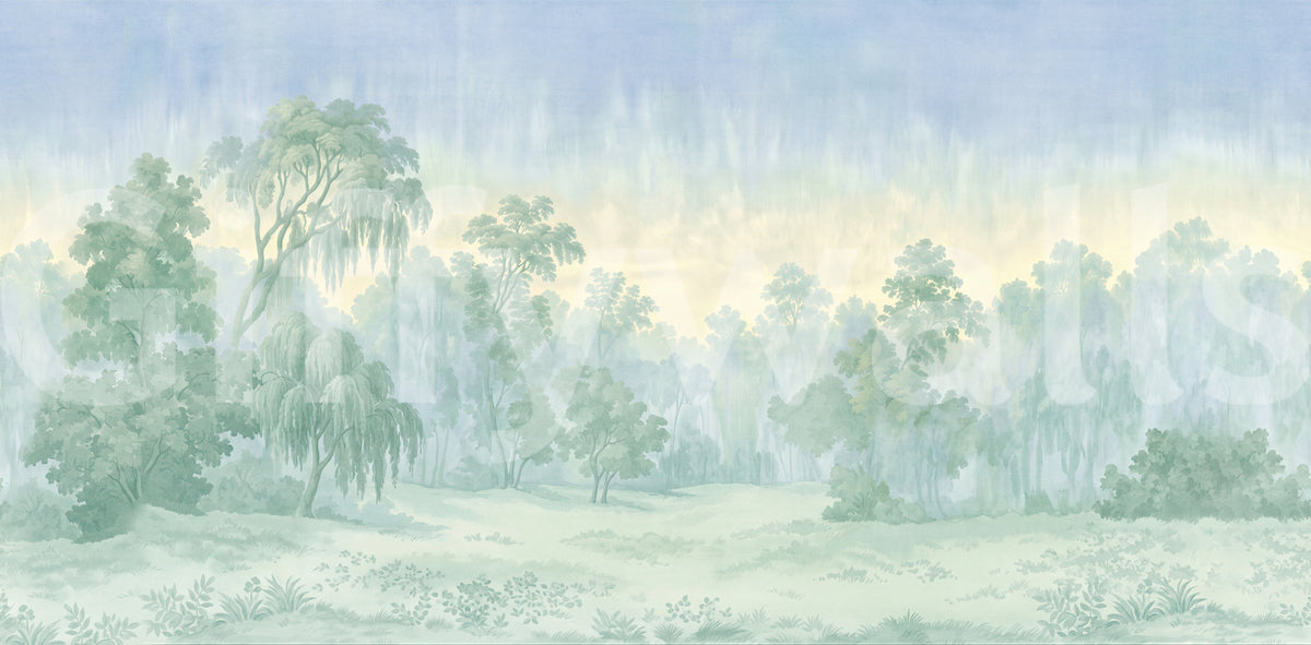 Misty Morning Forest Landscape Wall Mural