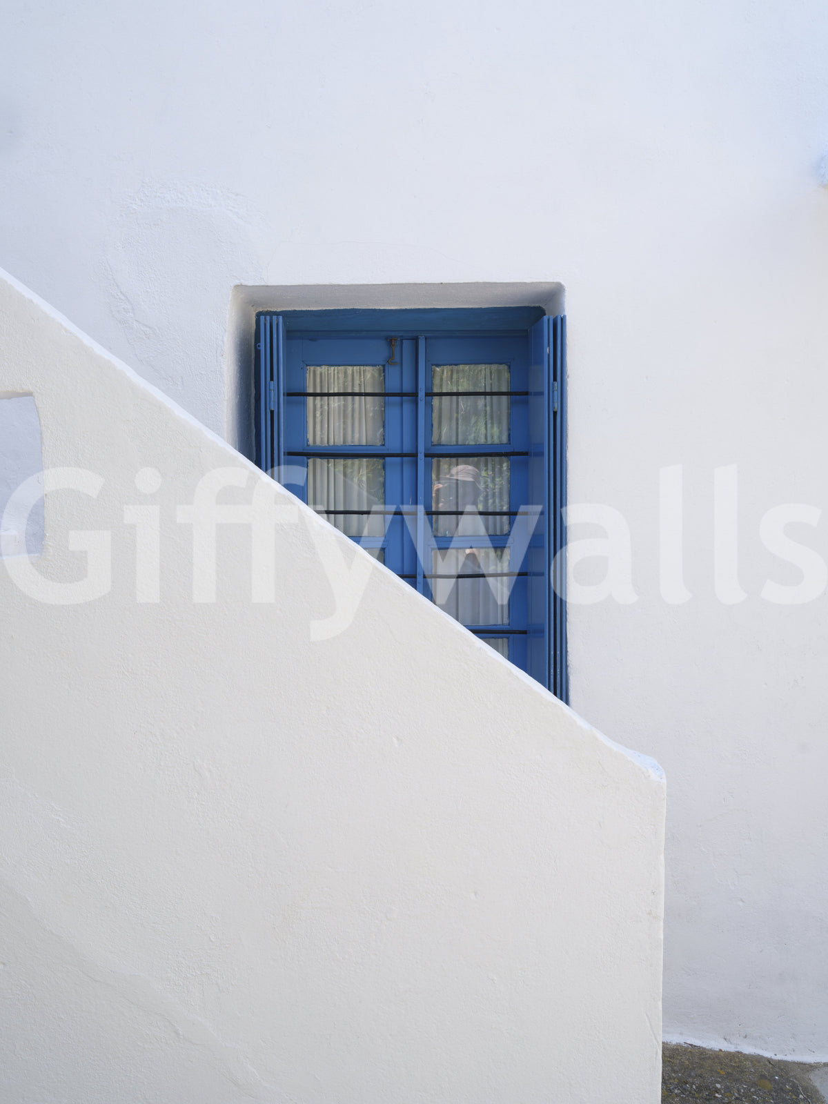 Minimalist Mediterranean Plaster and Shutter Wall Mural