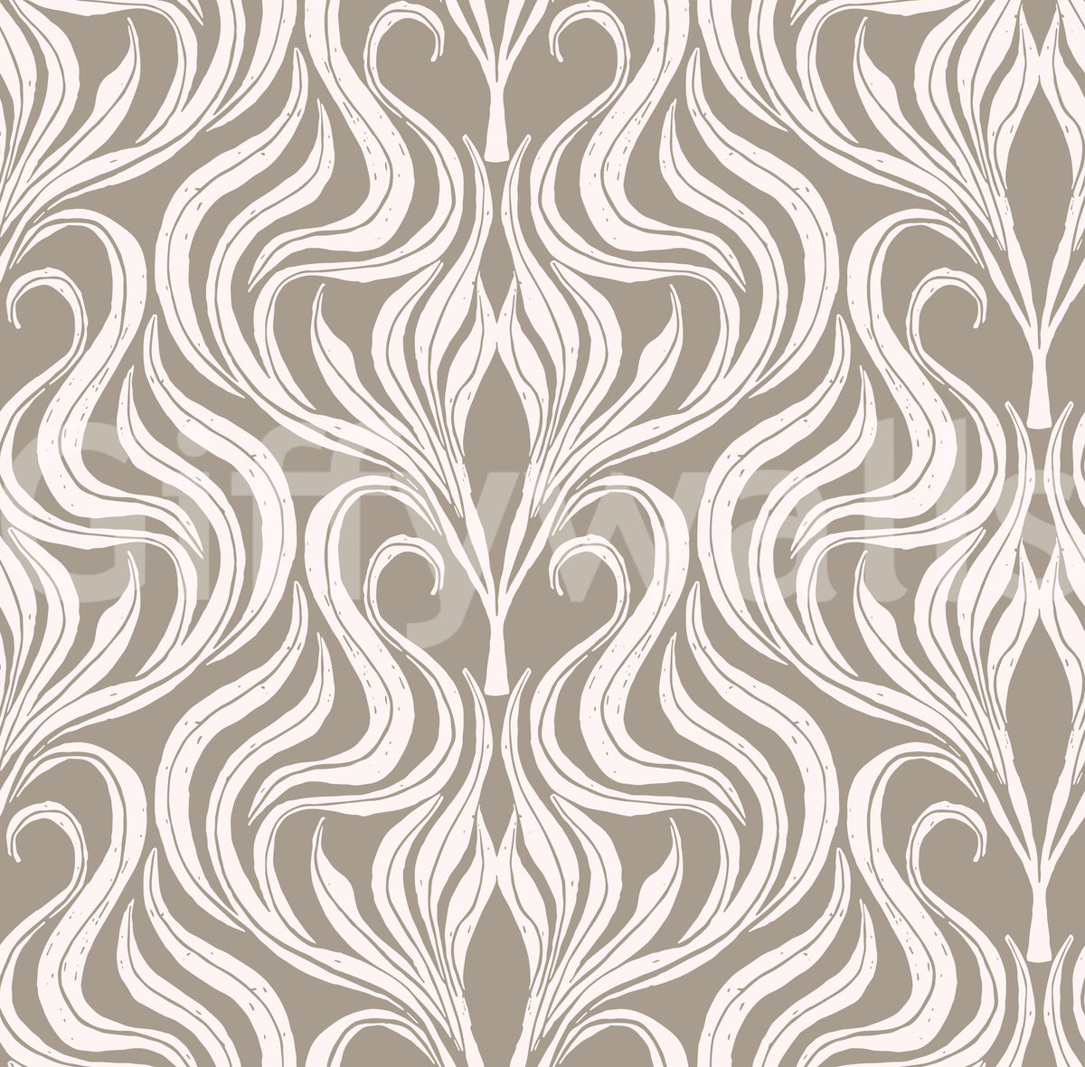 Cream and Beige Botanical Damask Wallpaper