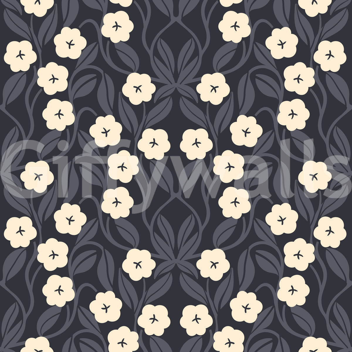 Minimalist Charcoal Floral Symmetry Wallpaper
