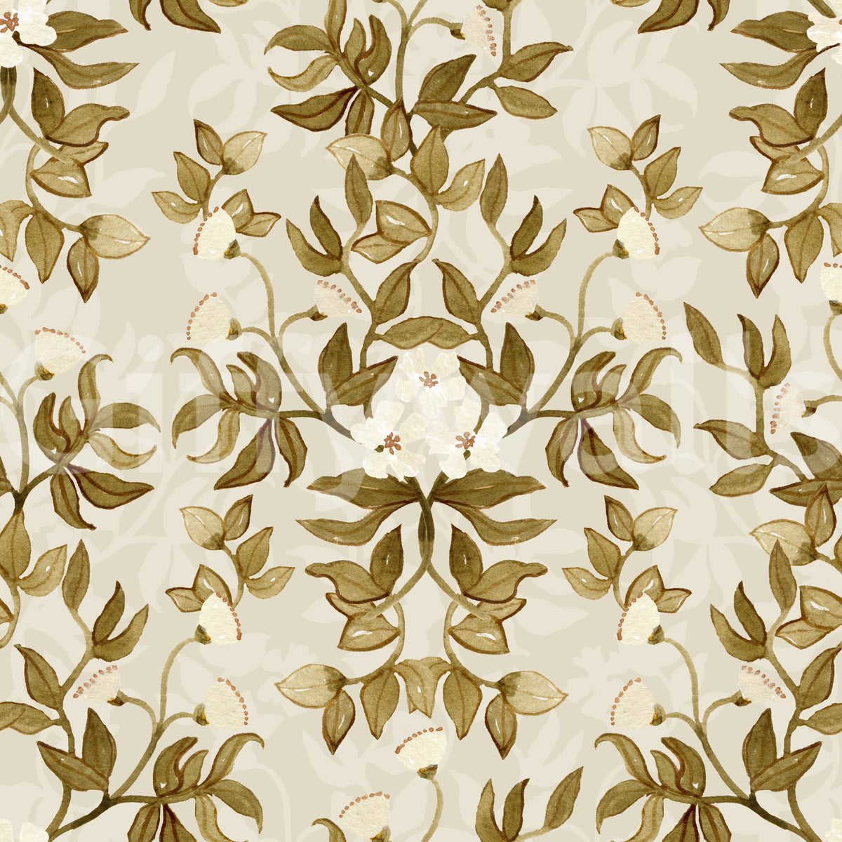 Vintage Hand-Painted Foliage Repeats Wallpaper