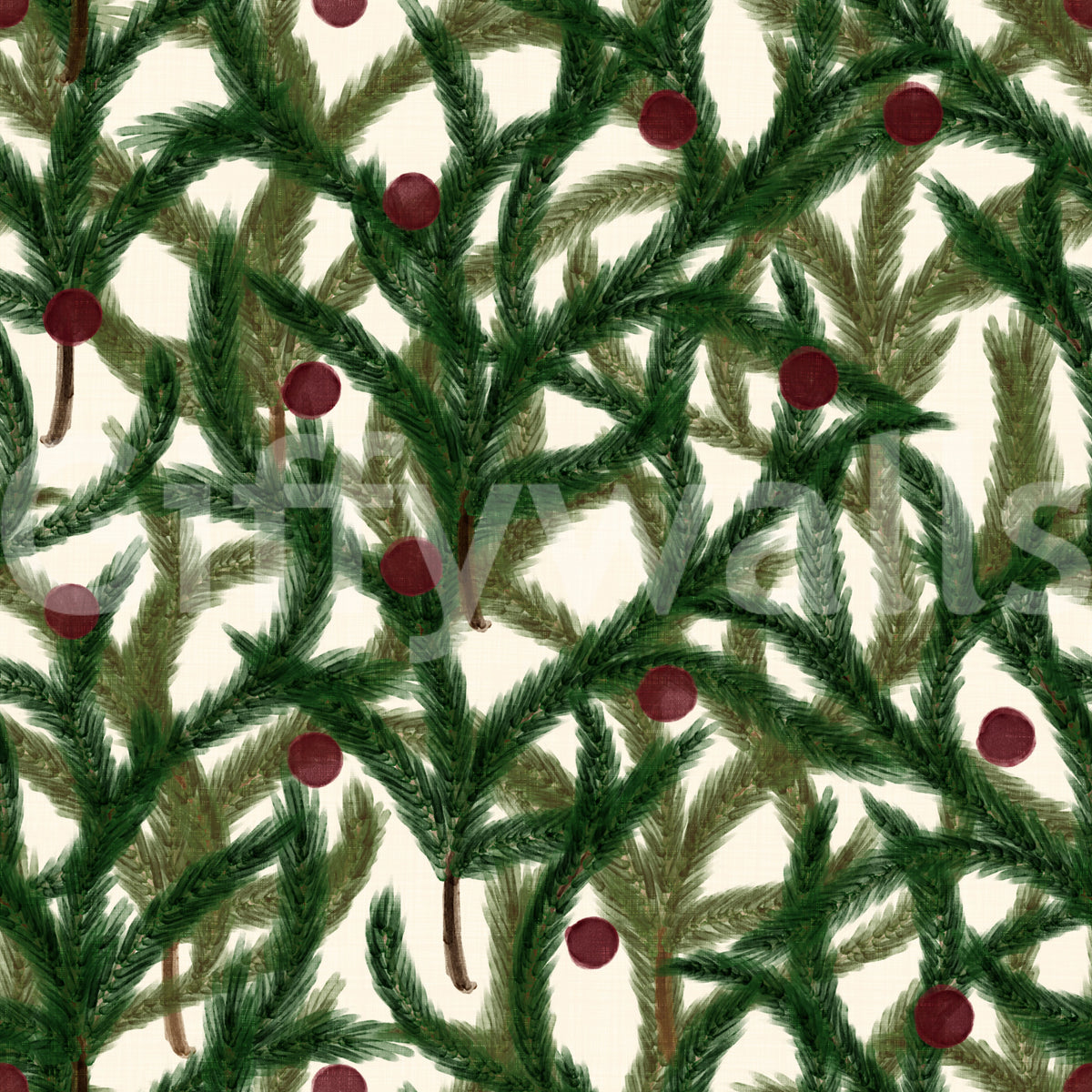 Dense Christmas Evergreen Pine Branch Winter Forest Pattern Wallpaper