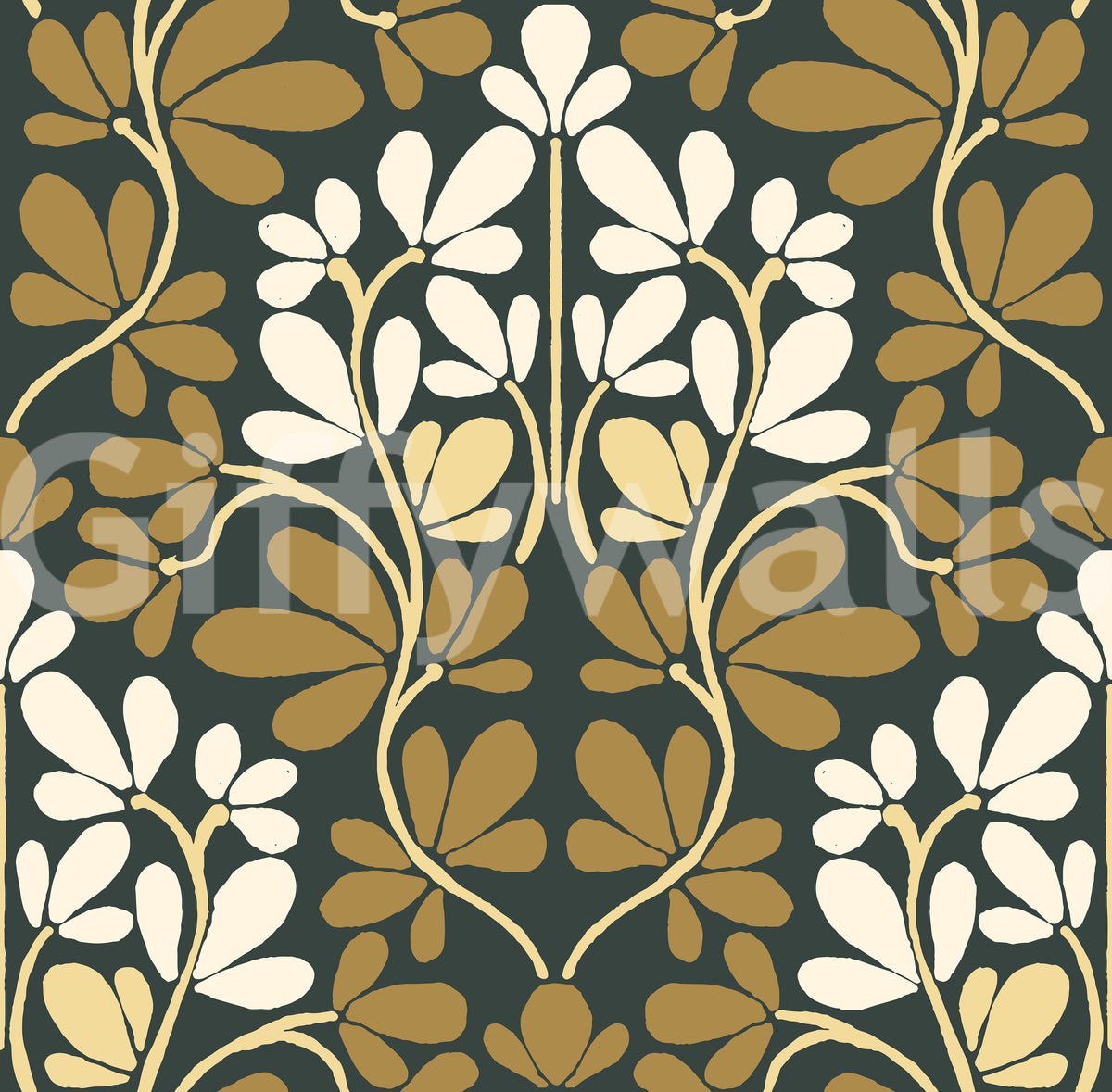 Golden Foliage Damask Wallpaper