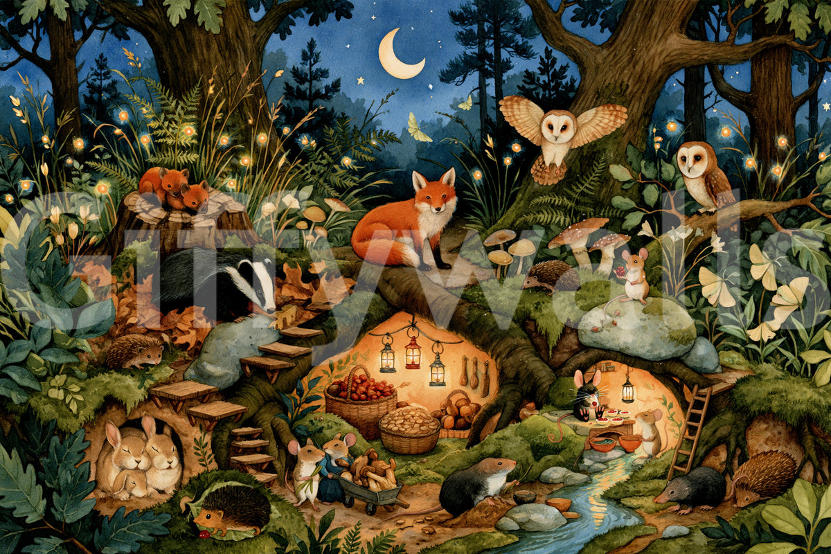 Nocturnal Forest Critters Sanctuary Wall Mural