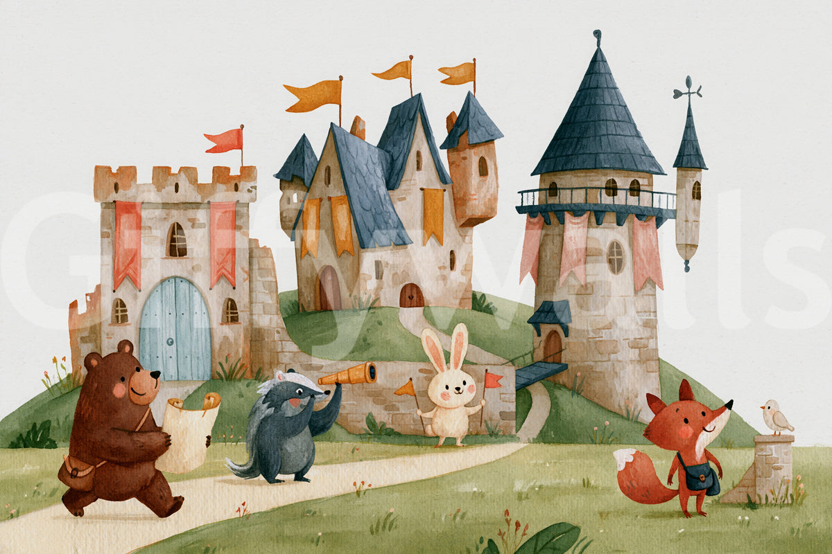 Woodland Friends on a Castle Adventure Wall Mural