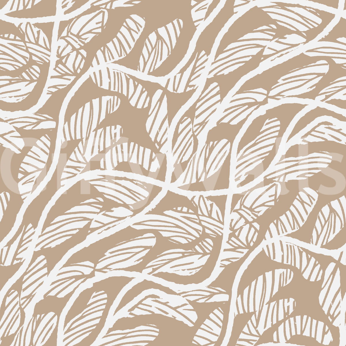 Abstract Foliage Line Art in White and Tan Wallpaper